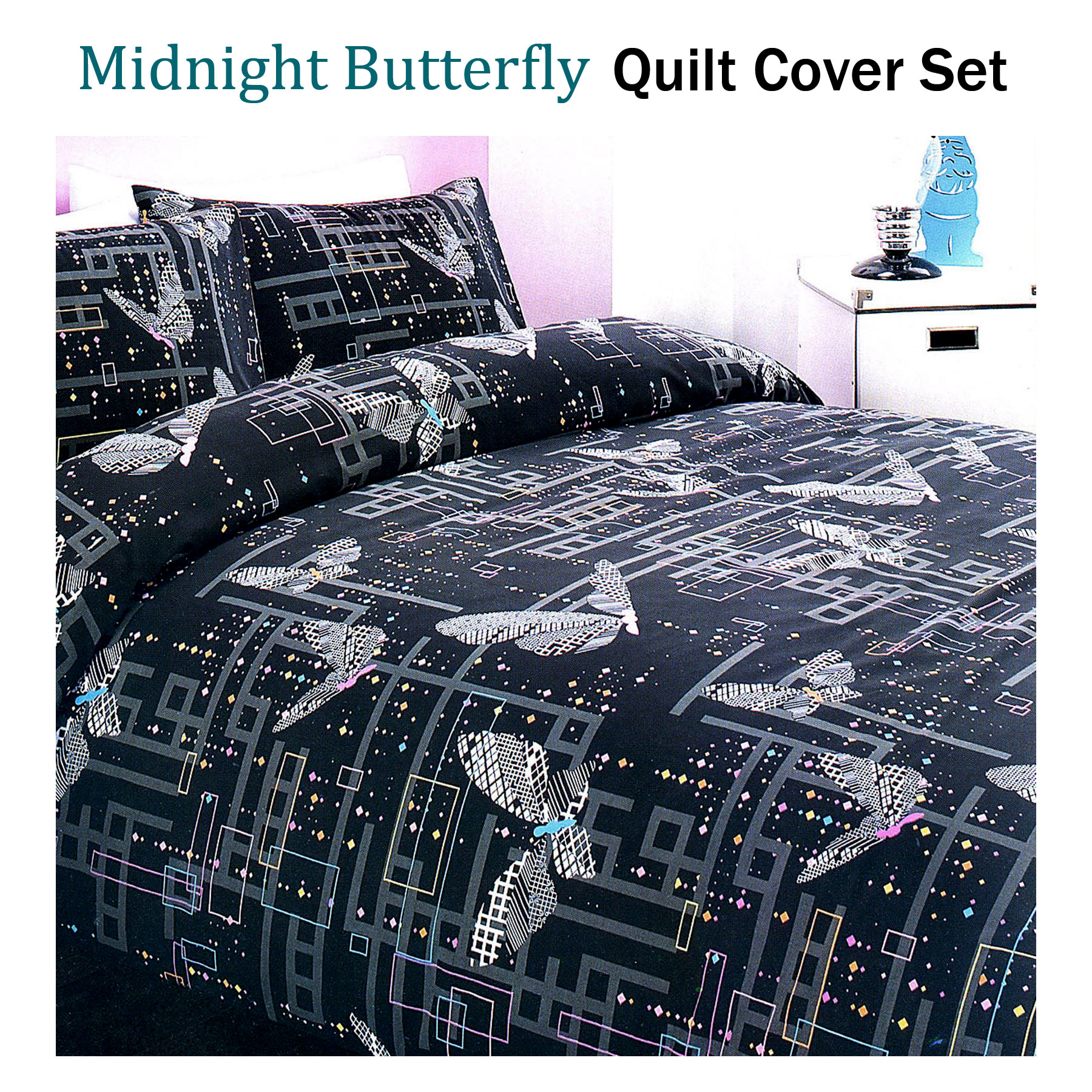 3 Pce Midnight Butterfly Teenagers Girls Quilt Cover Set Double Ebay