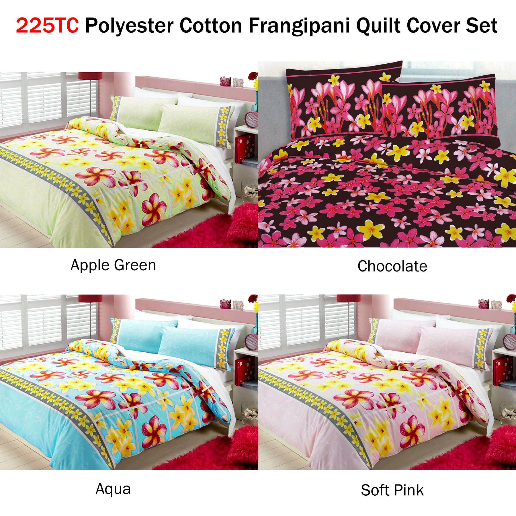 2 Pce 225tc Polyester Cotton Frangipani Quilt Cover Set Single Ebay