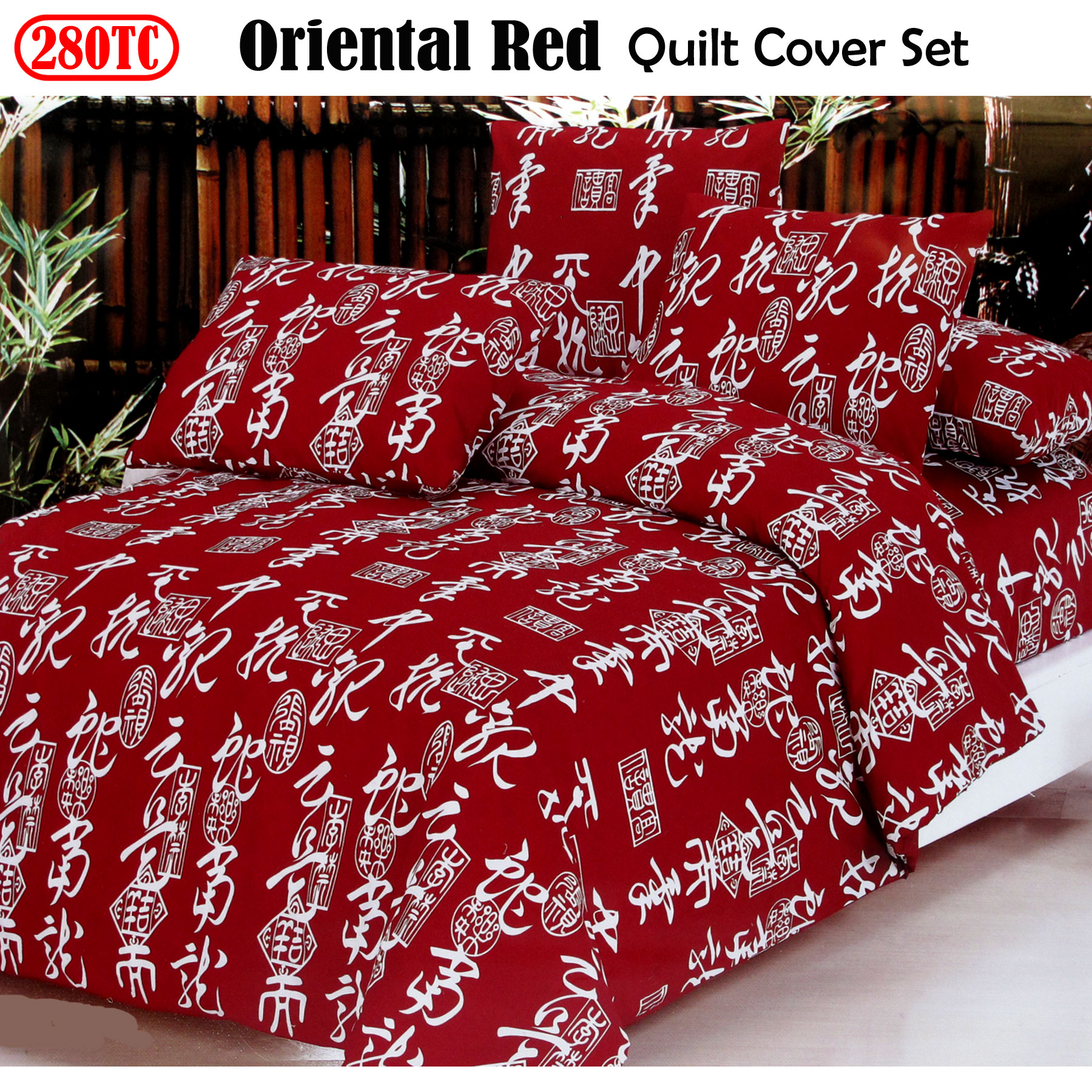 280tc Polyester Cotton Oriental Red Quilt Cover Set Single