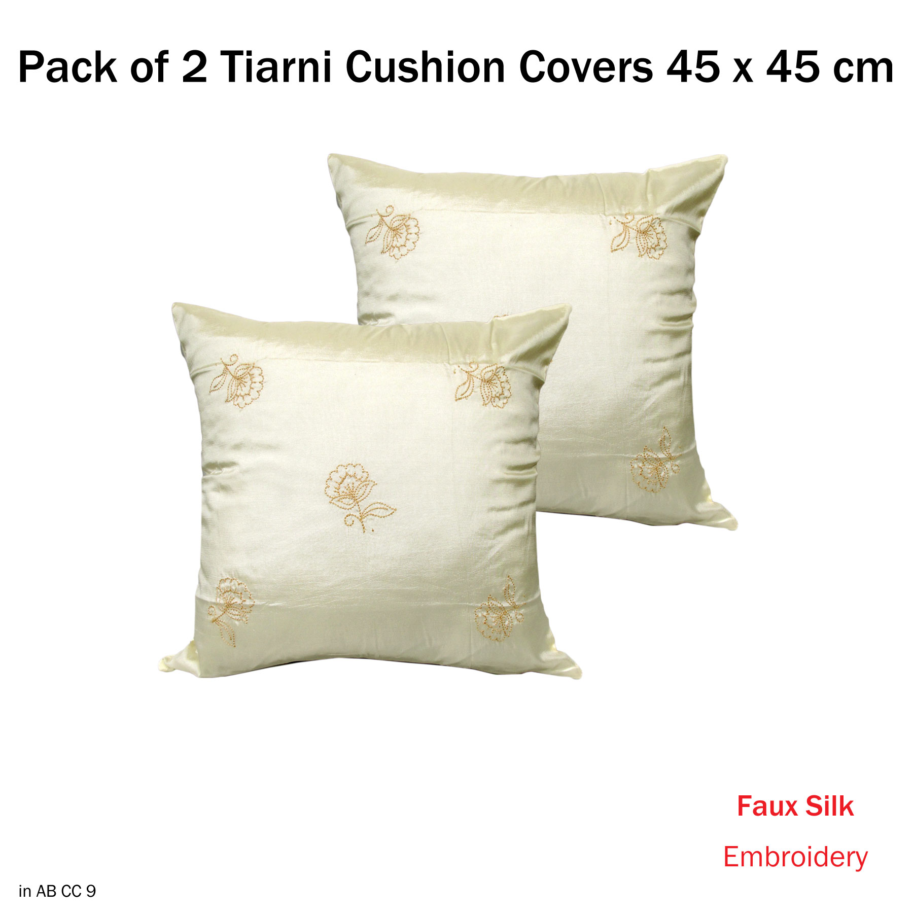 Pack of 2 - Tiarni Embroidery Faux Silk Square Cushion Covers 45 x 45 cm