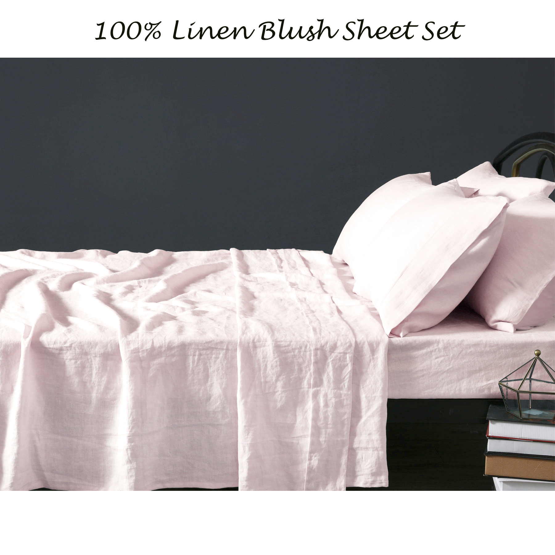 100% Linen Blush Sheet Set by Vintage Design Homewares
