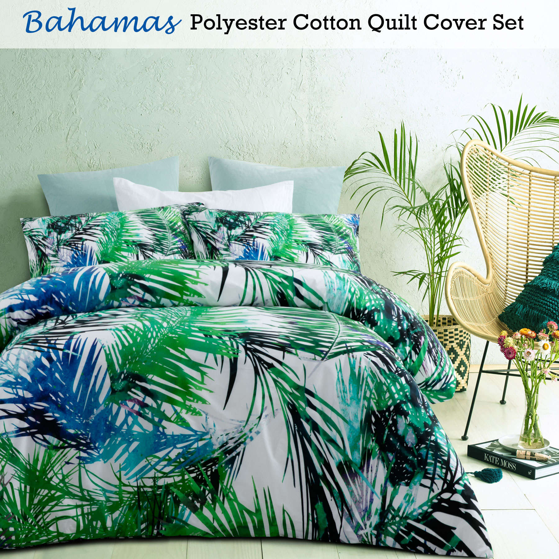 3 Pce Polyester Cotton Bahamas Leaf Tropical Quilt Cover Set