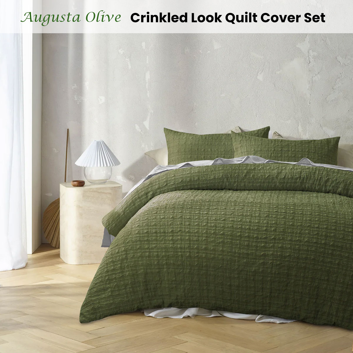 Accessorize Augusta Olive Crinkled Look Quilt Cover Set