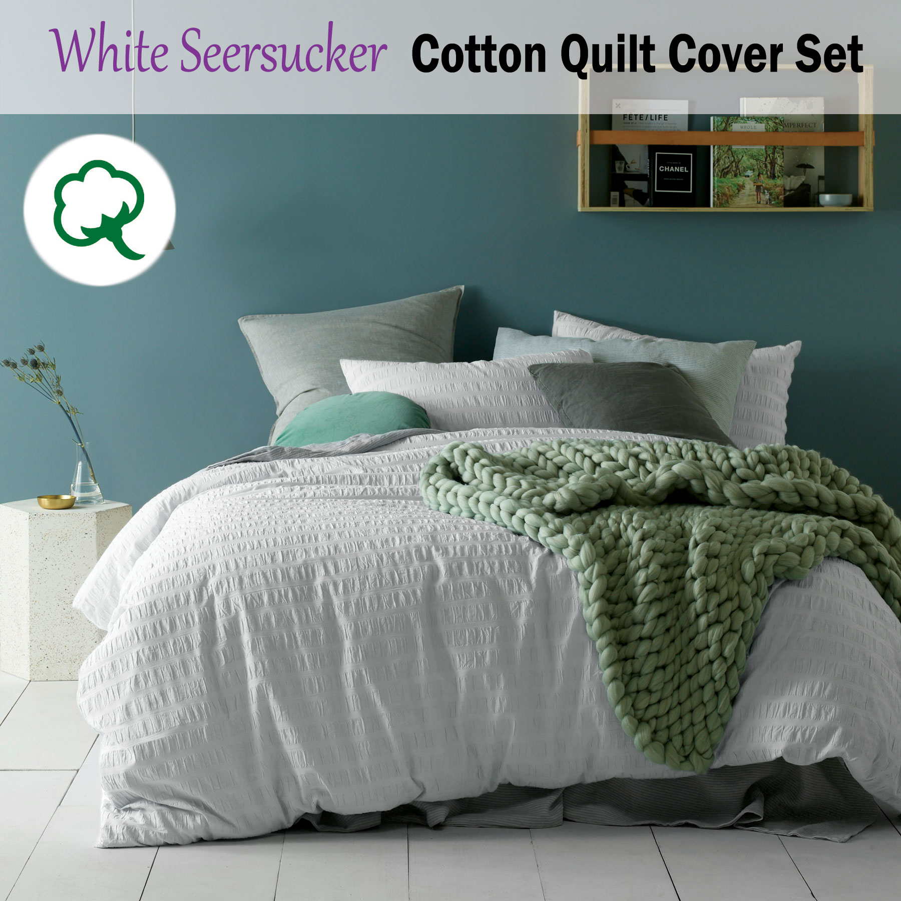 3 Pce White Seersucker 100 Cotton Quilt Cover Set By Accessorize