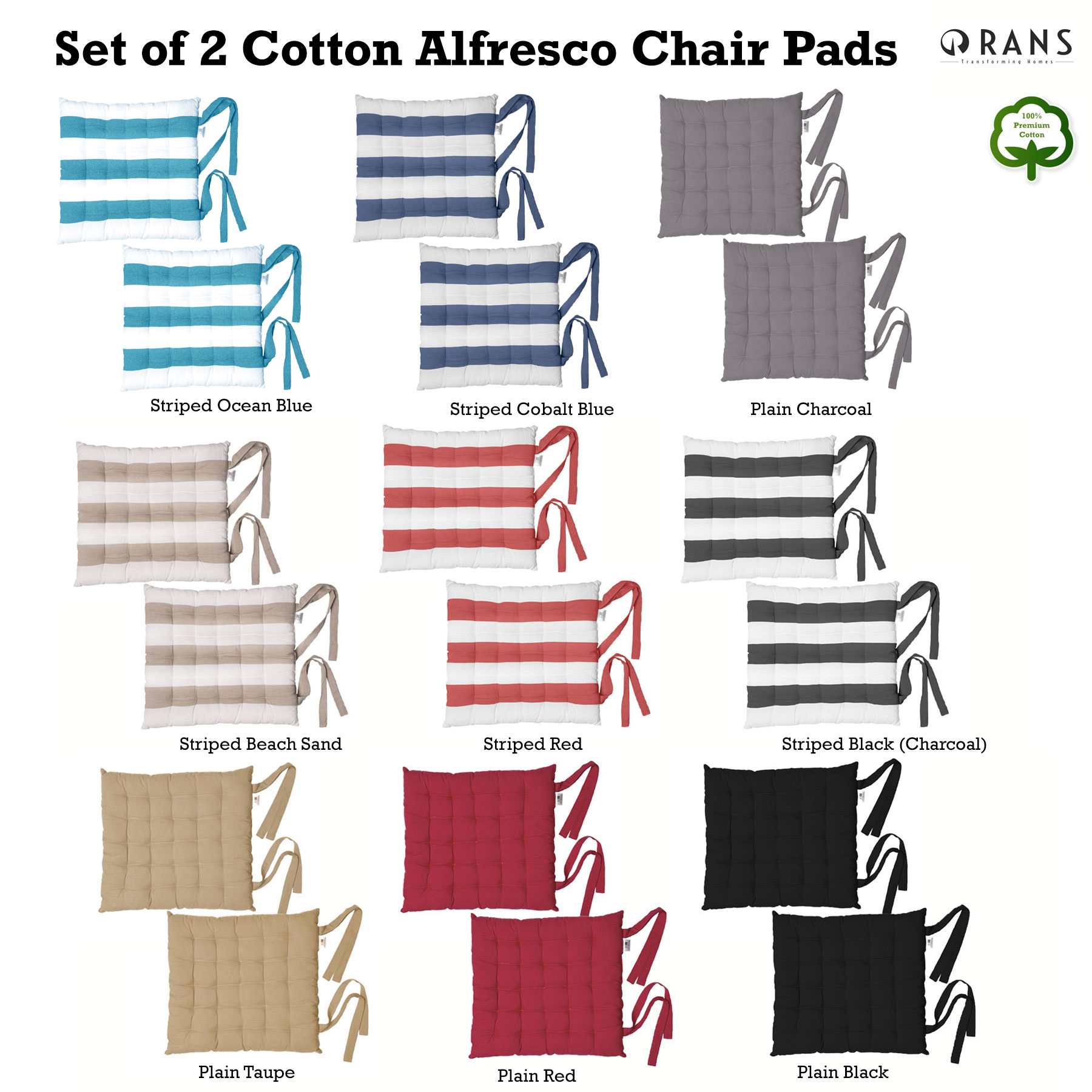 Set of 2 - Premium Cotton Sofa / Dining Chairpad Chair Seat Pad Cushion 40x40cm