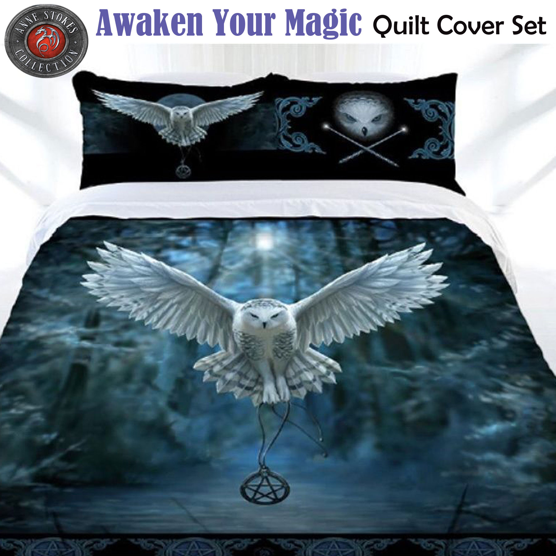 Awaken Your Magic Flying Owl Quilt Cover Set By Anne Stokes