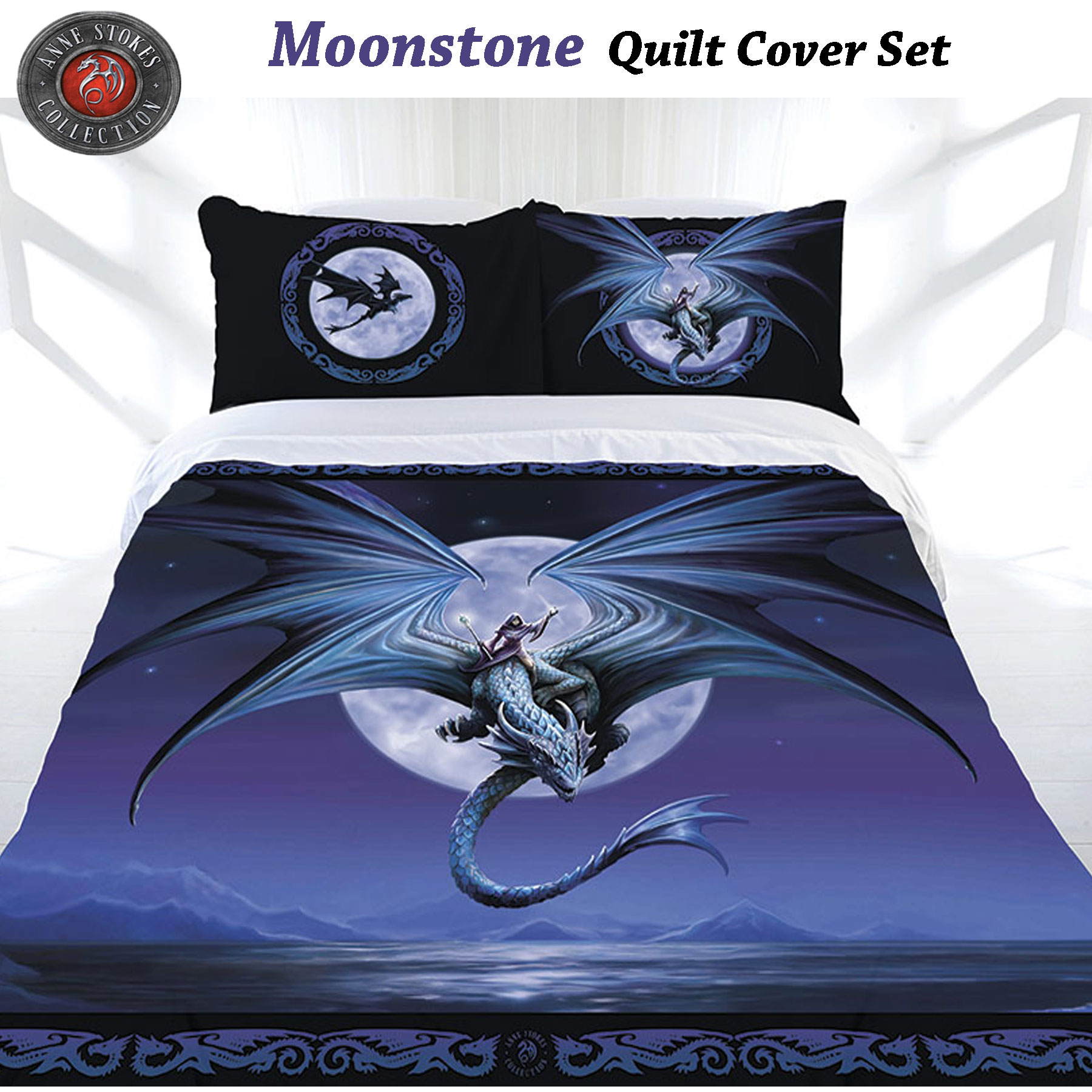 Anne Stokes Moonstone Dragon Quilt Doona Duvet Cover Set Double