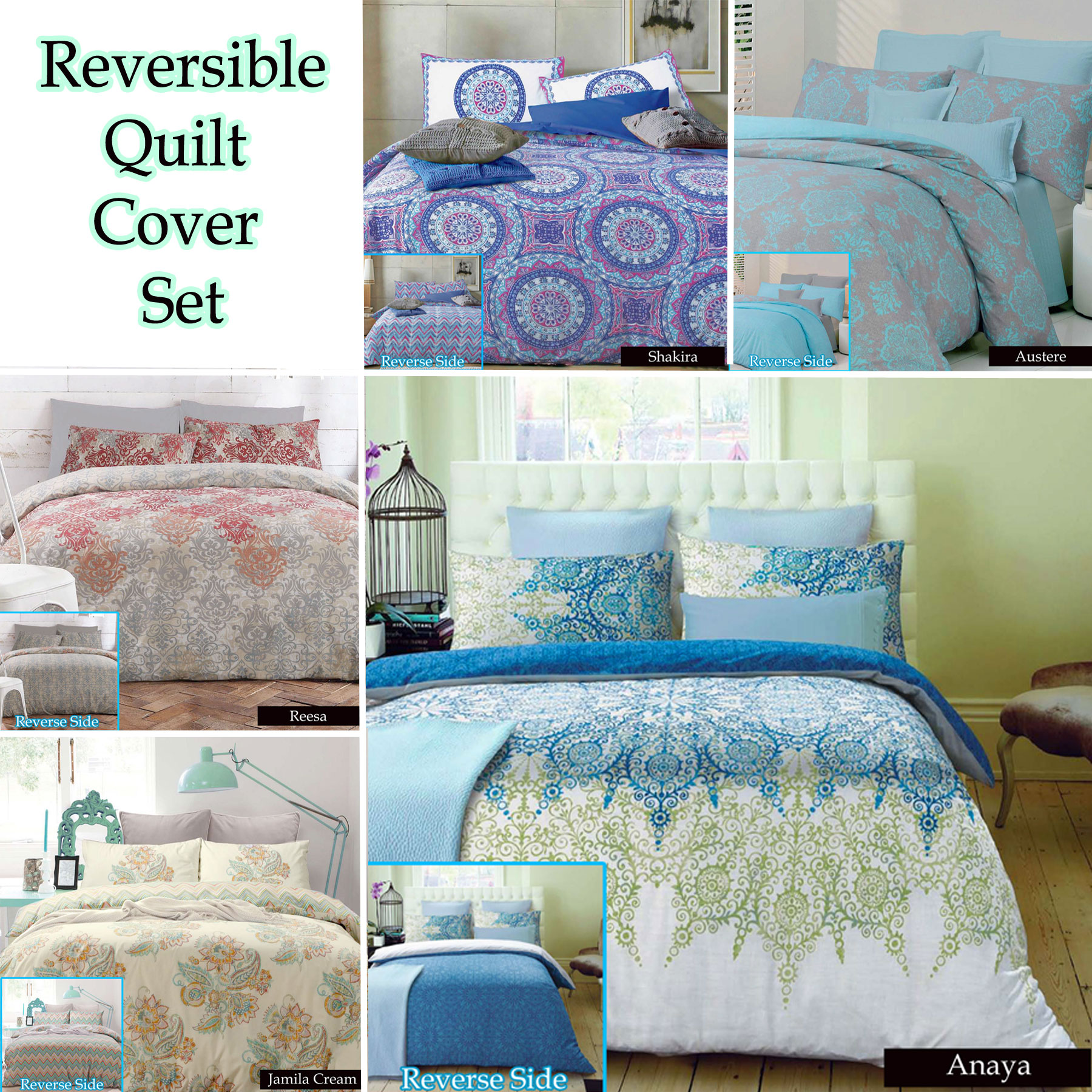 Reversible Quilt Cover Set by Apartmento SINGLE DOUBLE QUEEN KING | eBay