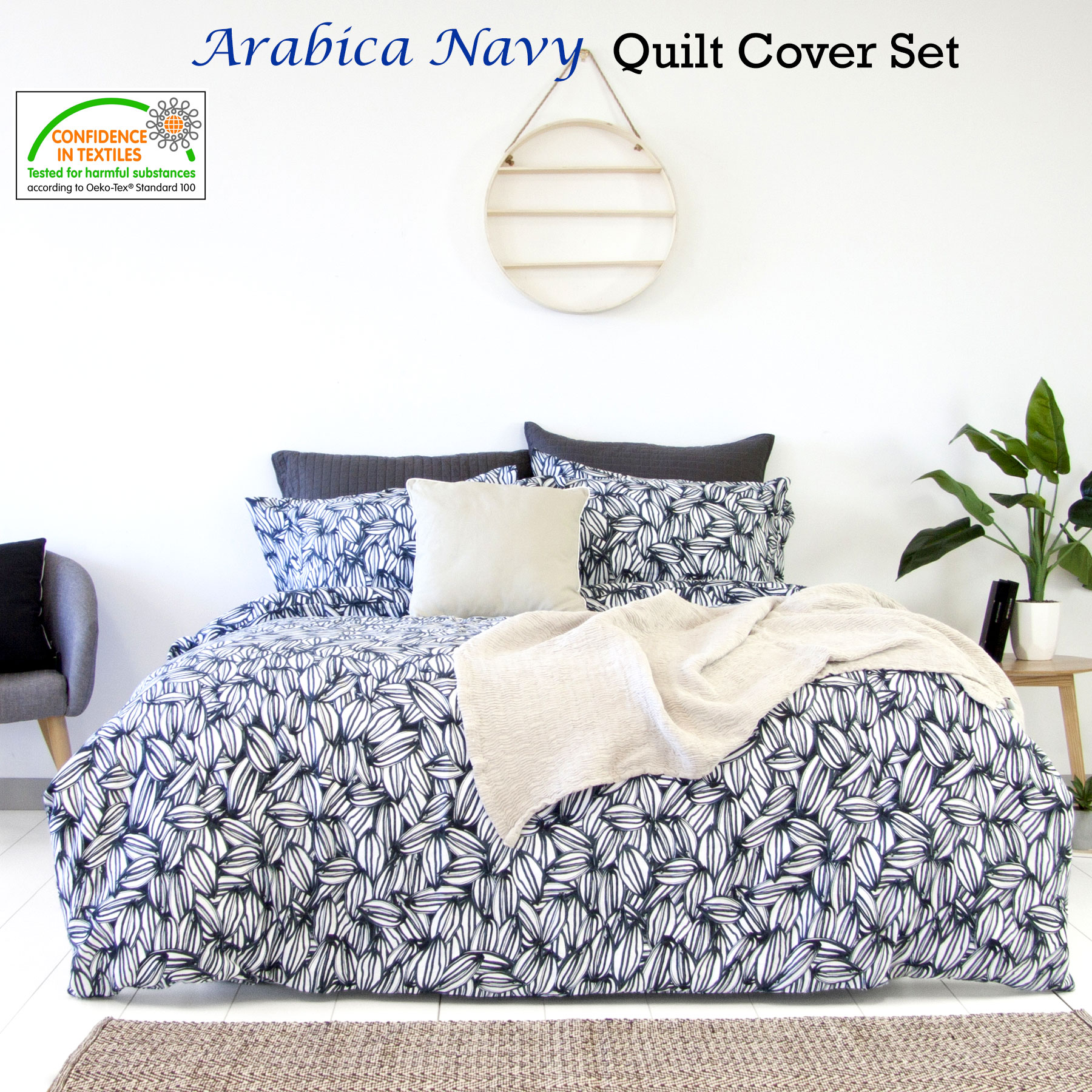 3 Pce Arabica Navy White Quilt Cover Set By Apartmento Queen