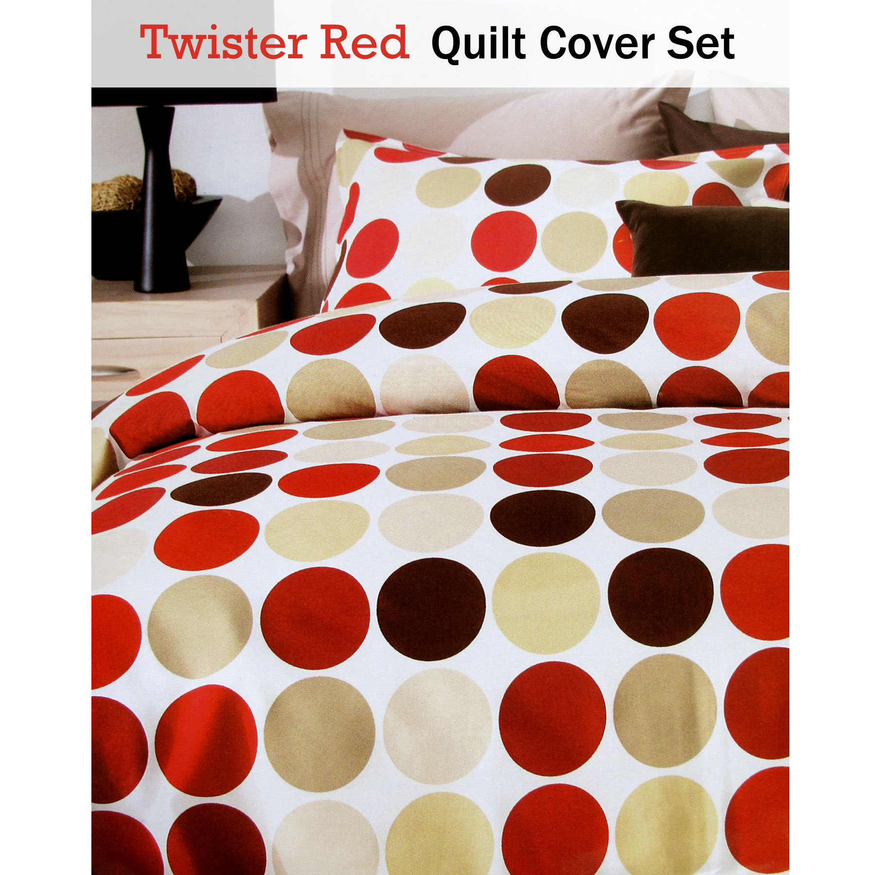 3 Pce Apartmento Twister Red Polyester Cotton Quilt Cover Set