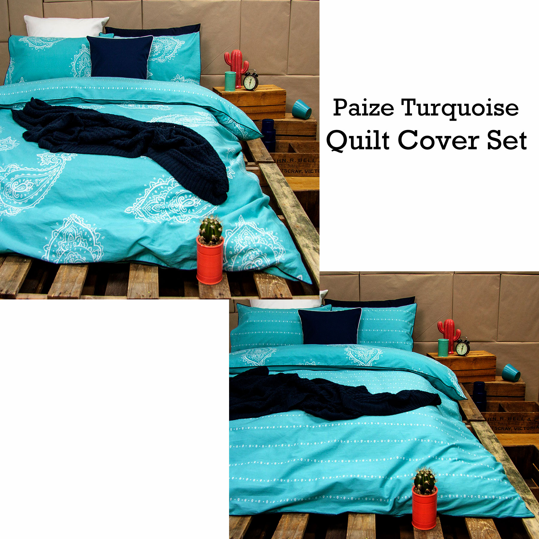 Ardor Paize Turquoise Reversible Quilt Duvet Cover Set Single