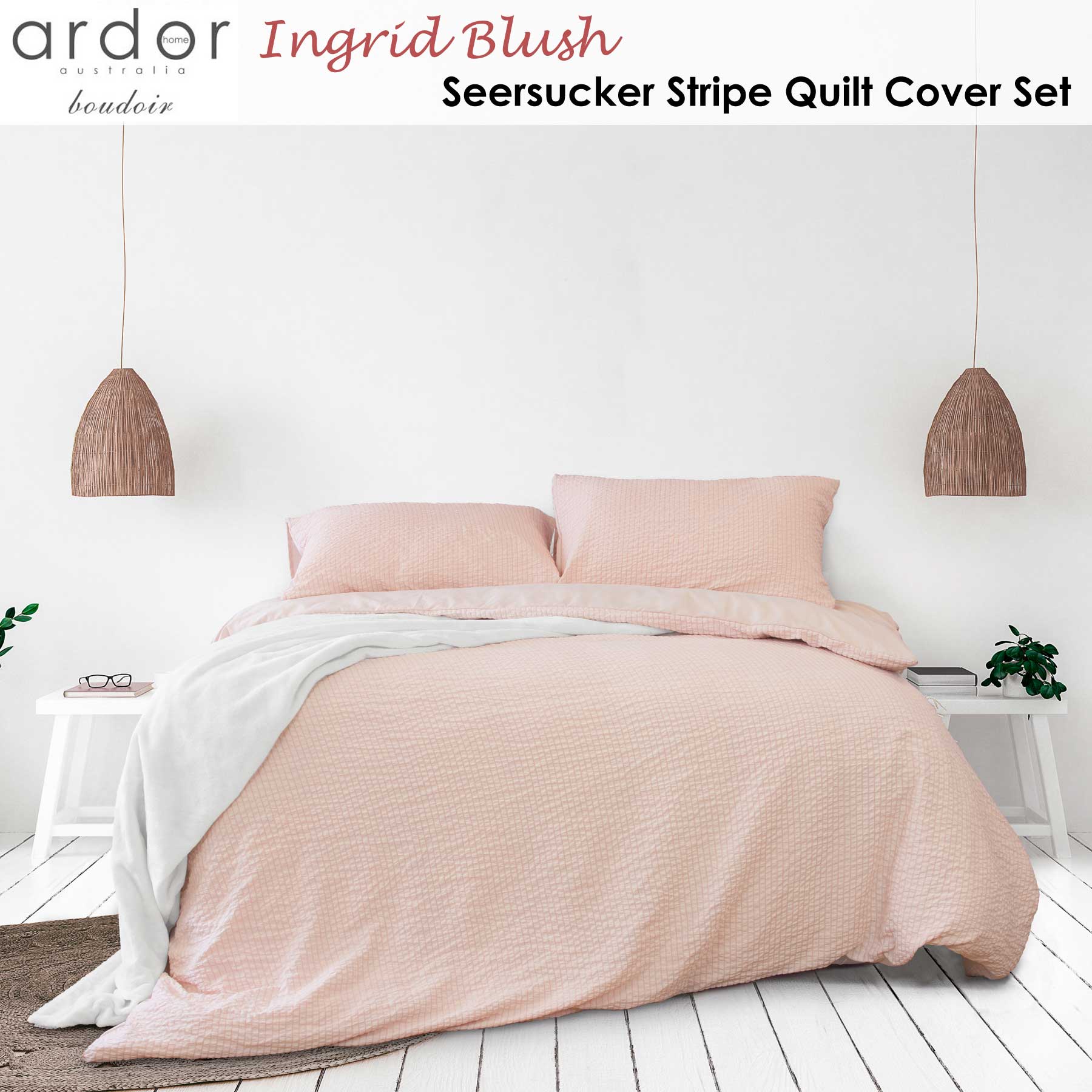 Ingrid Blush Seersucker Stripe Quilt Cover Set by Ardor