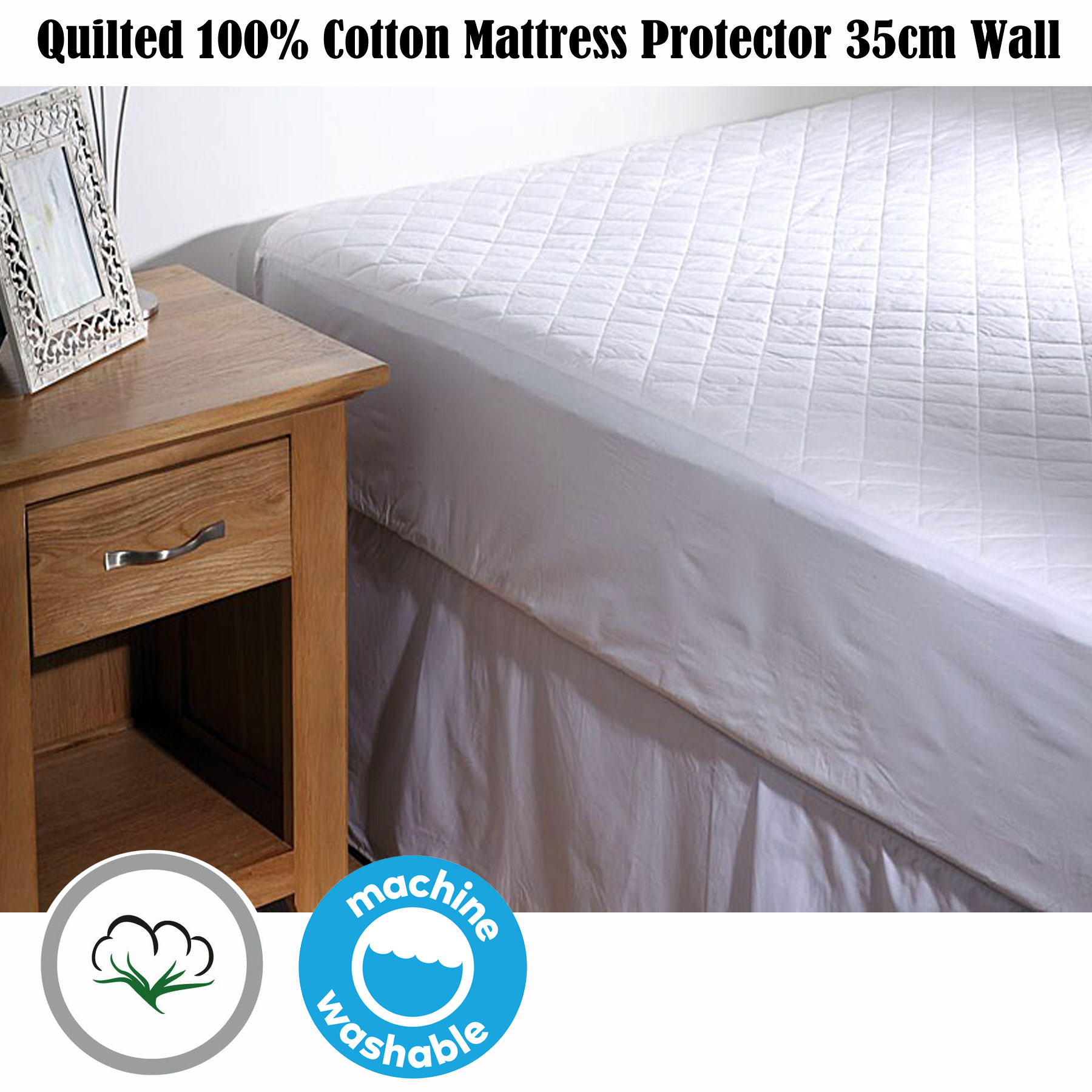 Natural 100% Cotton Filled & Quilted Mattress Protector Topper Underlay ALL SIZE