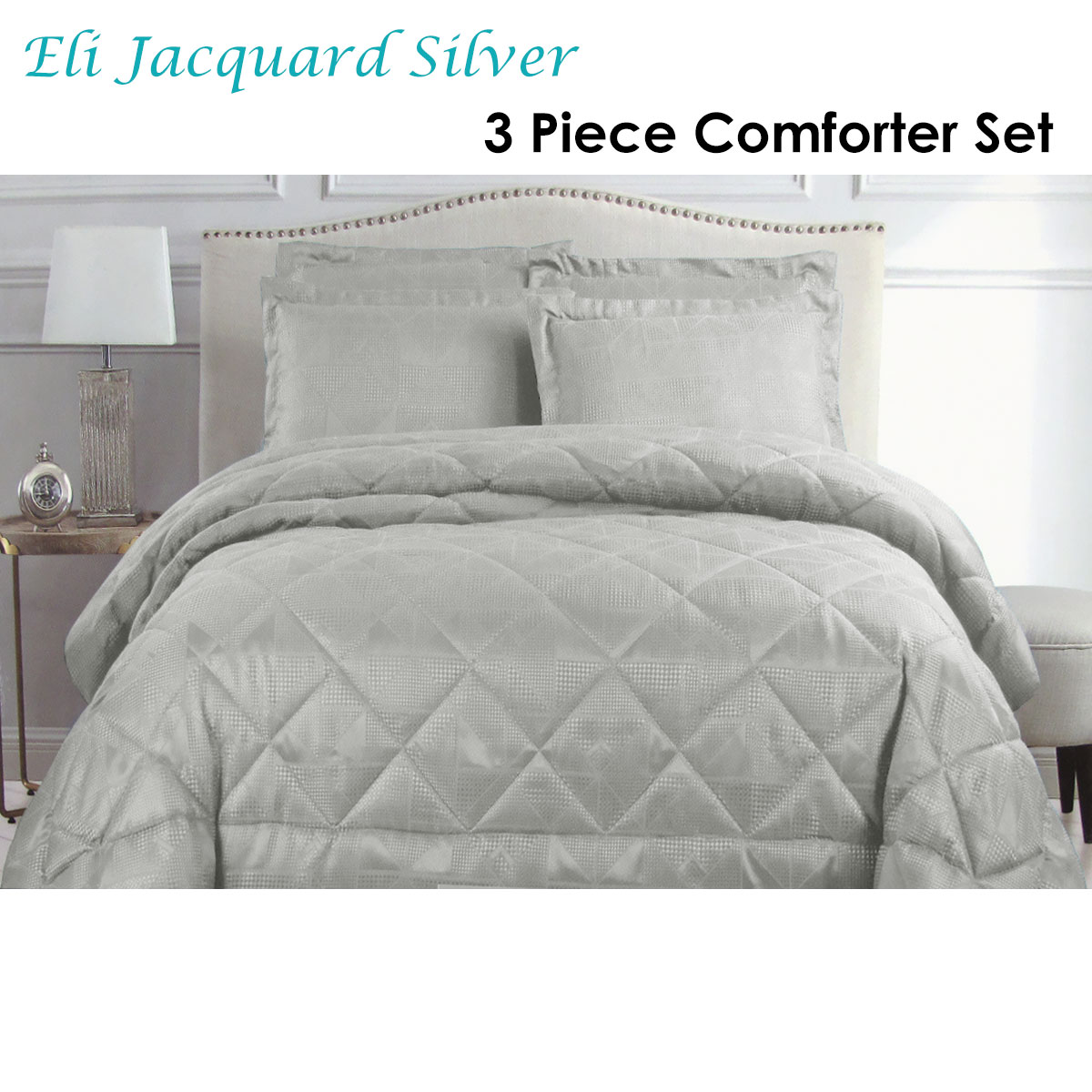 3 Piece Eli Jacquard Comforter Set Silver by Hotel Living