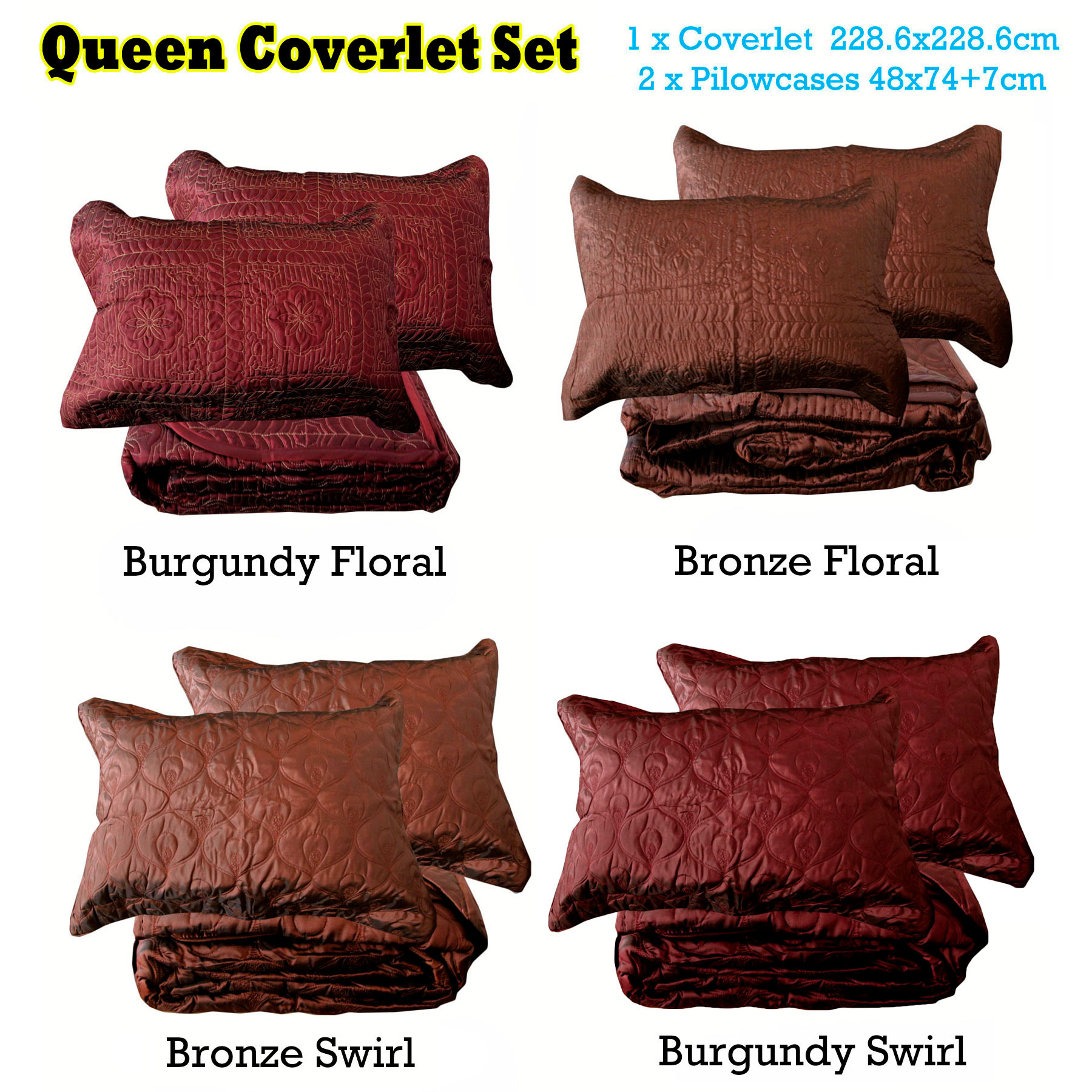 3 Pce Queen Faux Silk Lightly Quilted Embroidery Coverlet Set Ebay