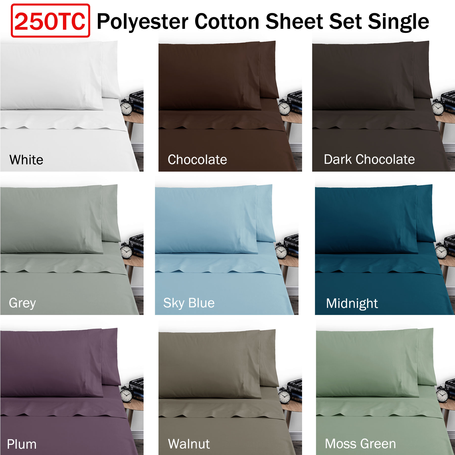 3 Pce 250TC Polyester Cotton Sheet Set - SINGLE | eBay