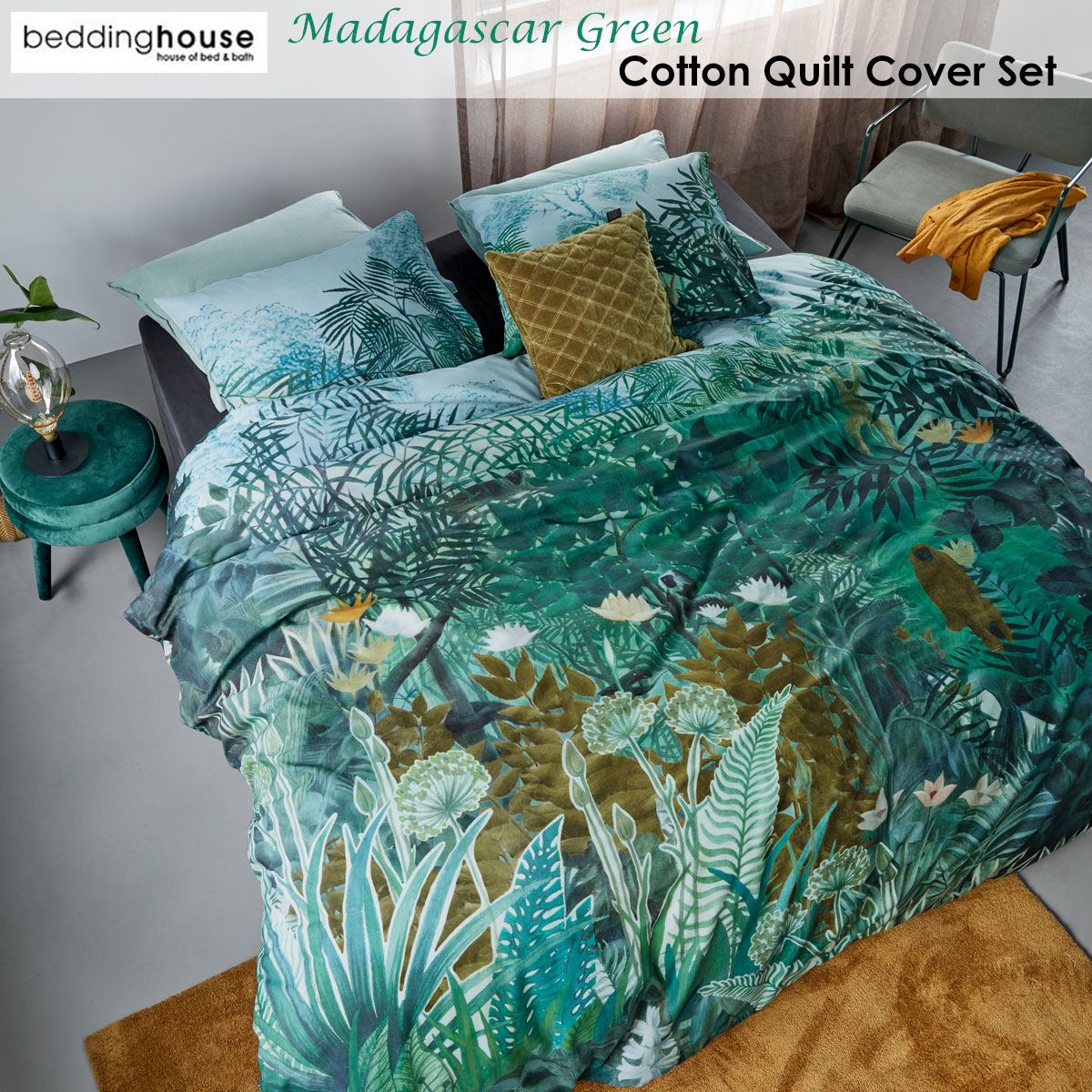 Madagascar Green Cotton Quilt Cover Set by Bedding House
