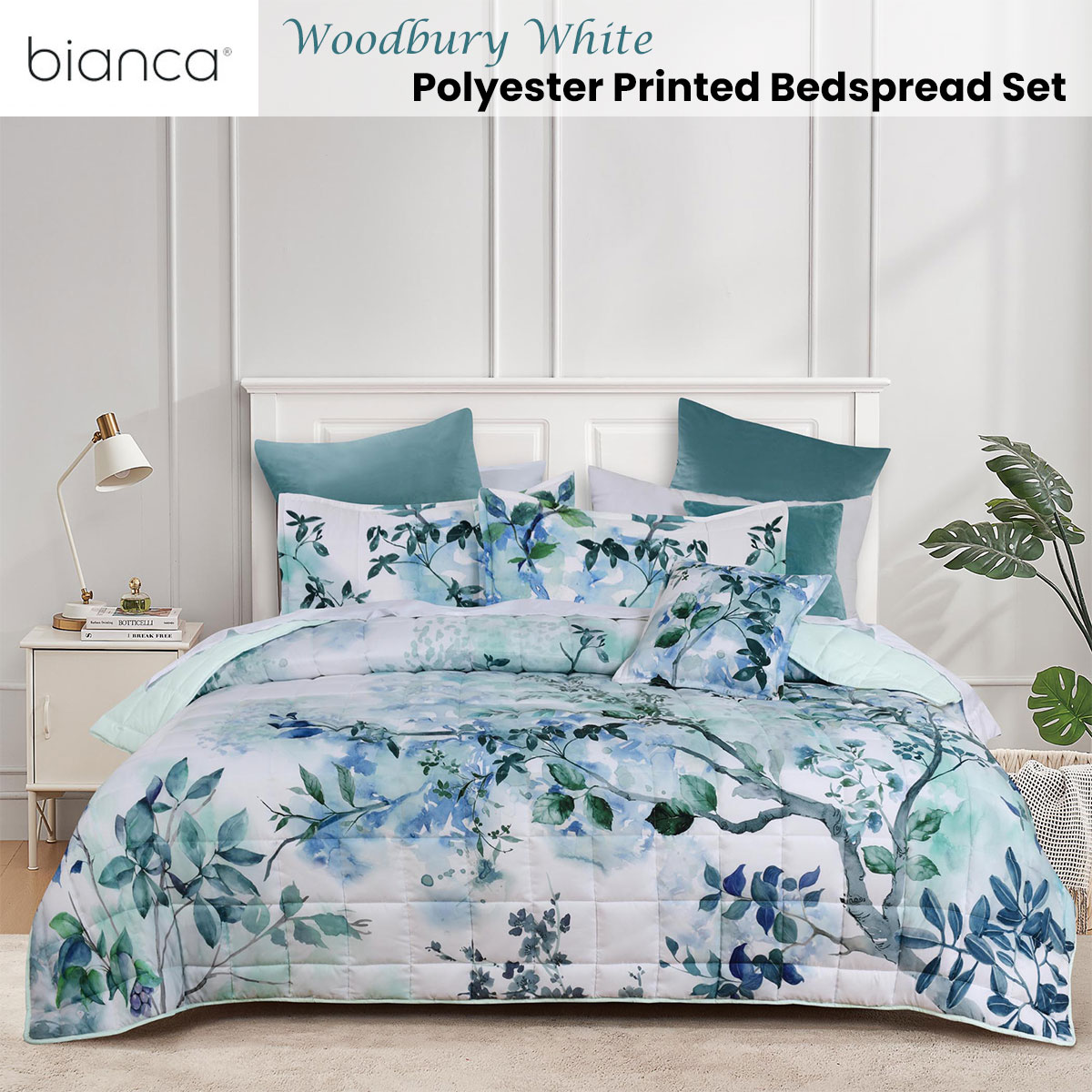 Bianca Woodbury White Botanical Printed Bedspread Set or Accessories