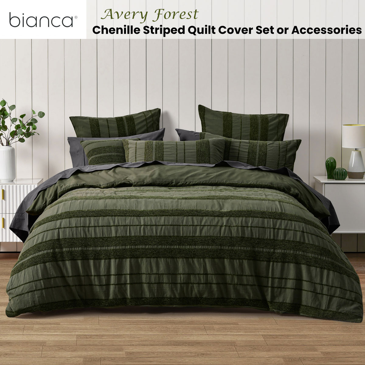 Bianca Avery Forest Chenille Striped Quilt Cover Set or Accessories