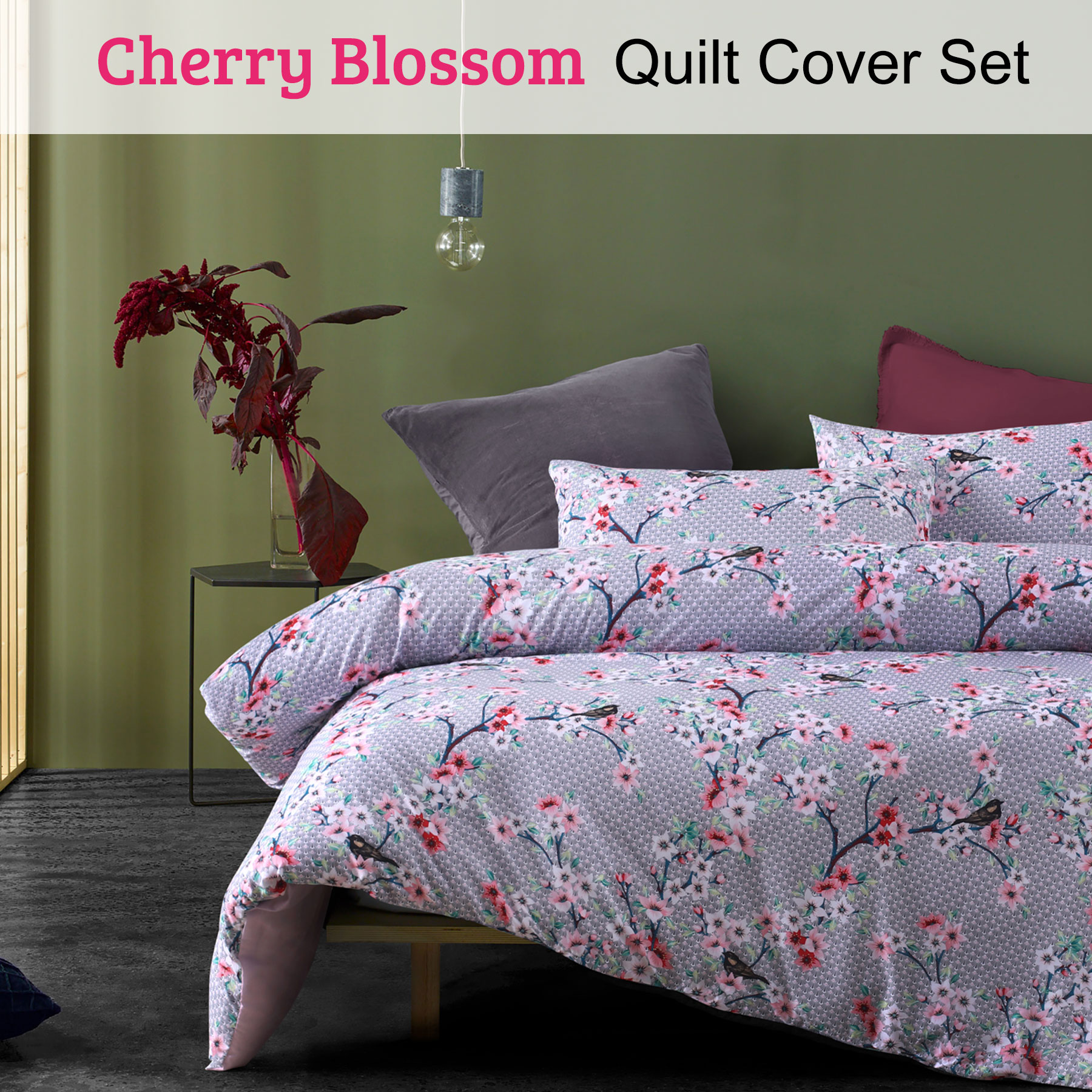 3 Pce Cherry Blossom Floral Quilt Cover Set By Big Sleep Queen