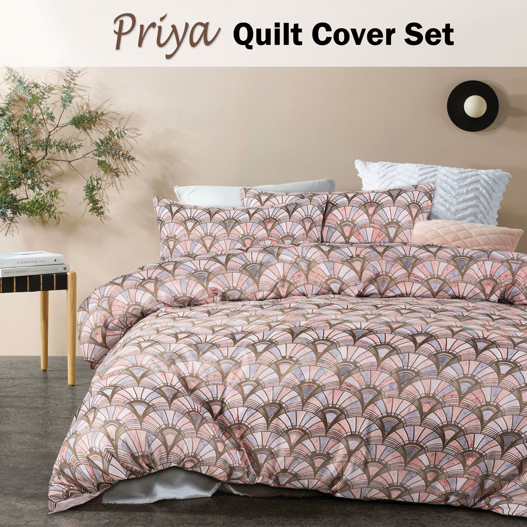 3 Pce Priya Pink Fan Quilt Cover Set by Big Sleep QUEEN KING