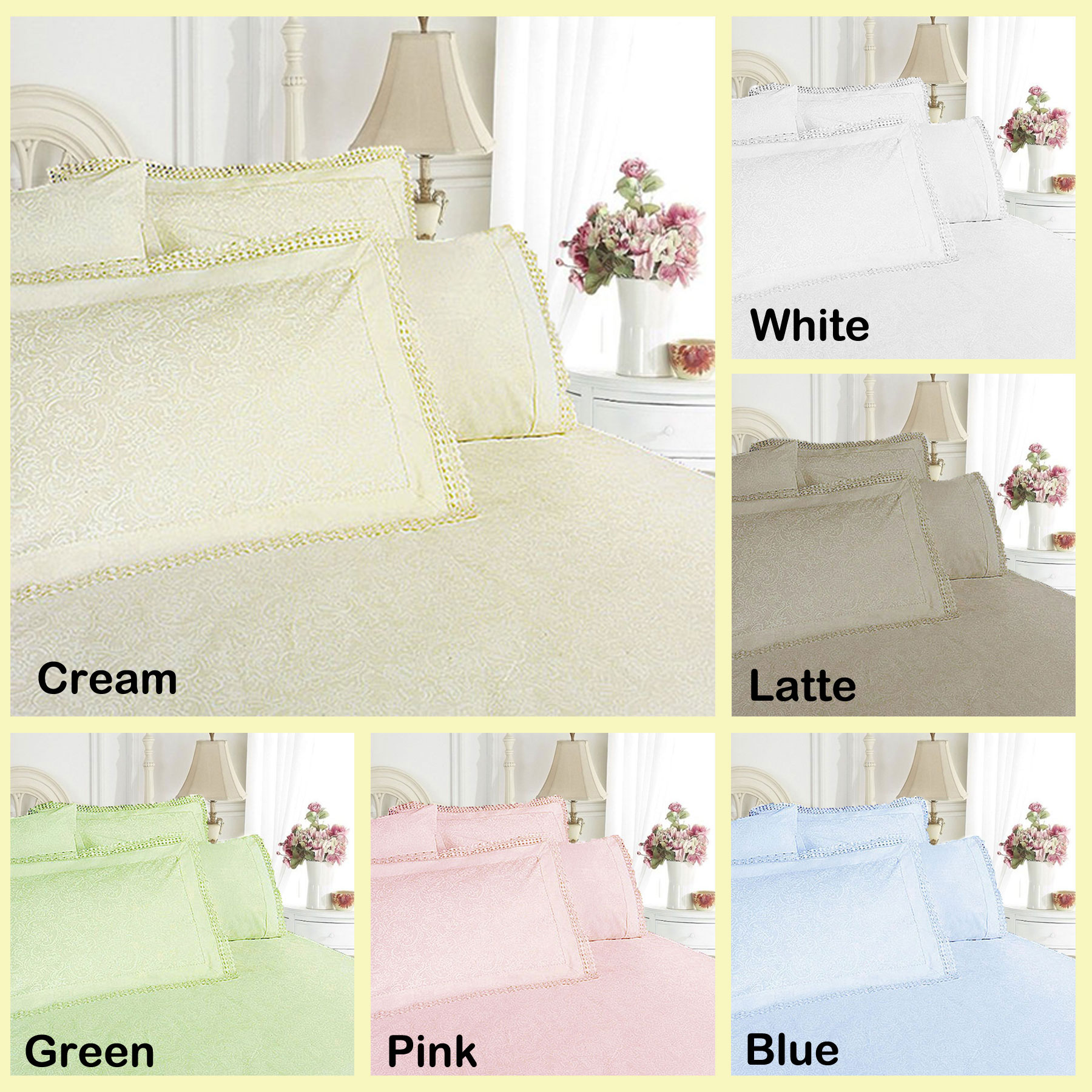Broderie Anglaise / Damask Quilt Cover Set OR  Sheet Set - DOUBLE QUEEN KING