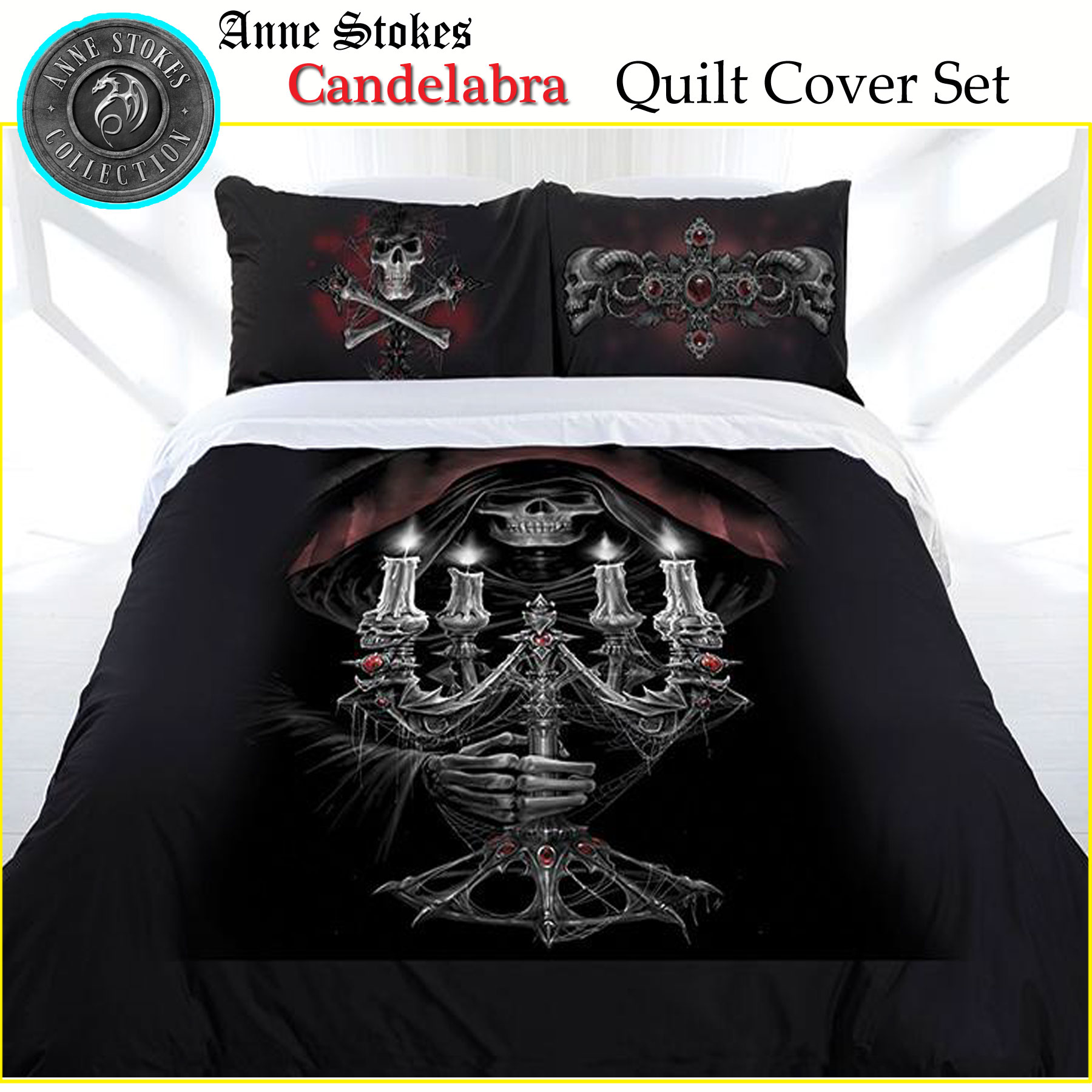 3 Pce Candelabra Gothic Fantasy Quilt Cover Set Anne Stokes Double