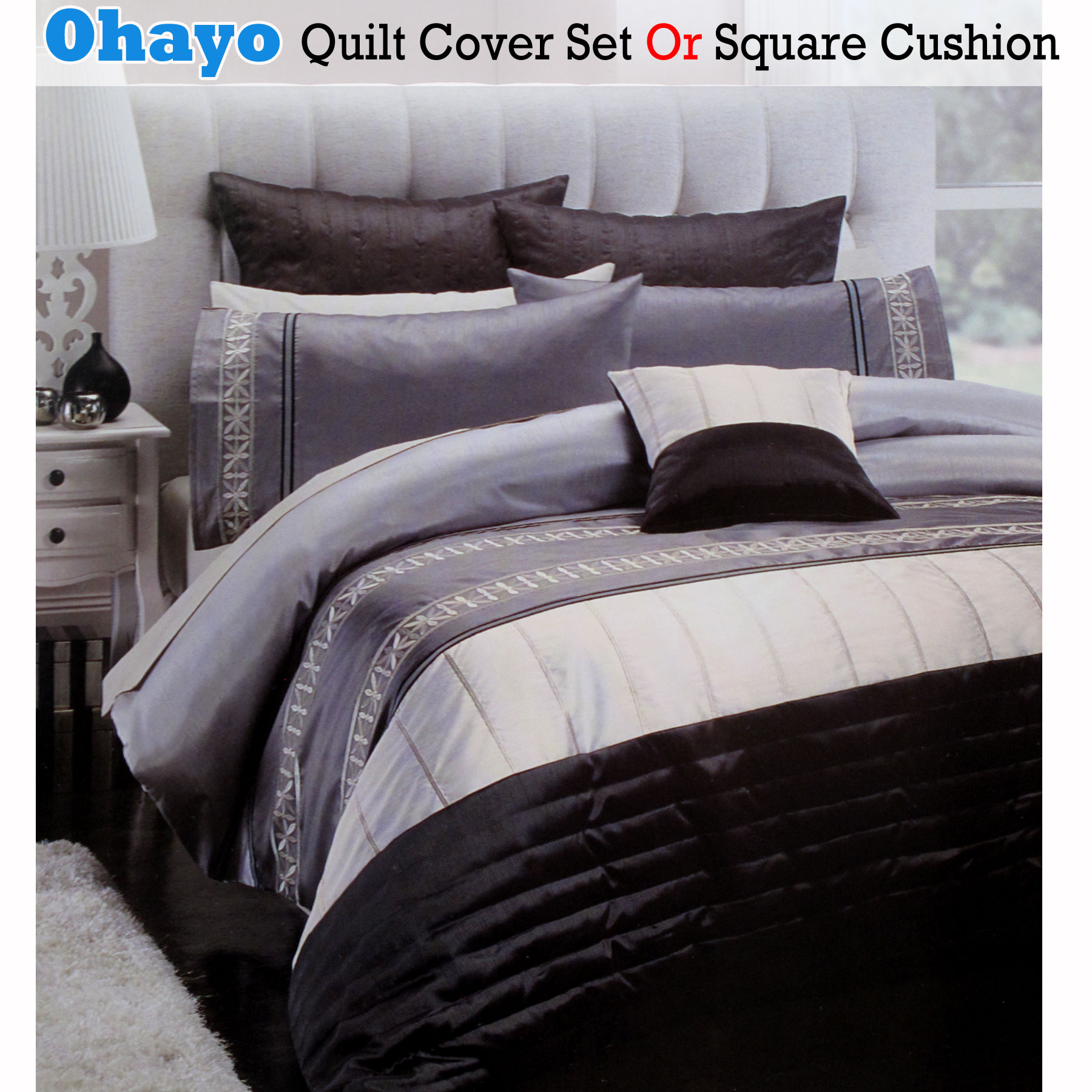 Belmondo Ohayo Black Silver Quilt Doona Duvet Cover Set Or Cushion