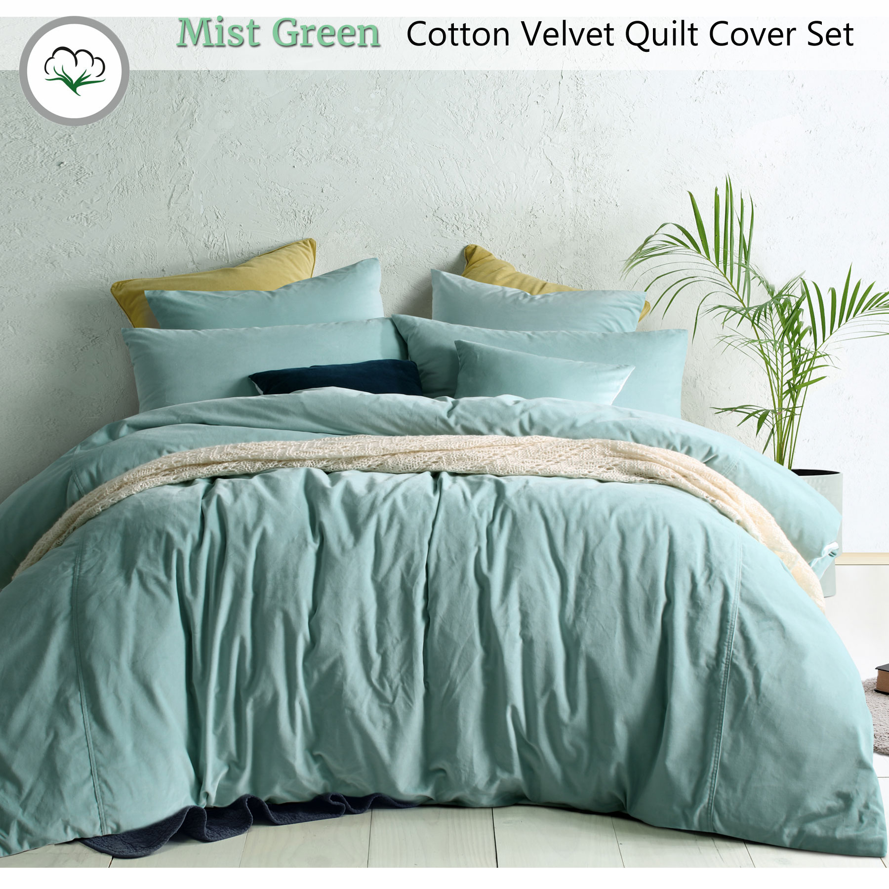Mist Green Cotton Velvet Quilt Cover Set Or Eurocases Queen King