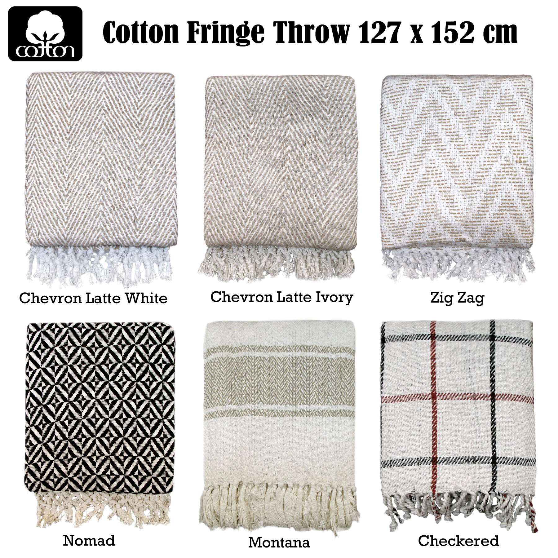 100% Cotton Fringe Lounge Sofa Bed Throw Blanket  Rug Bed Runner 127 X 152 cm 
