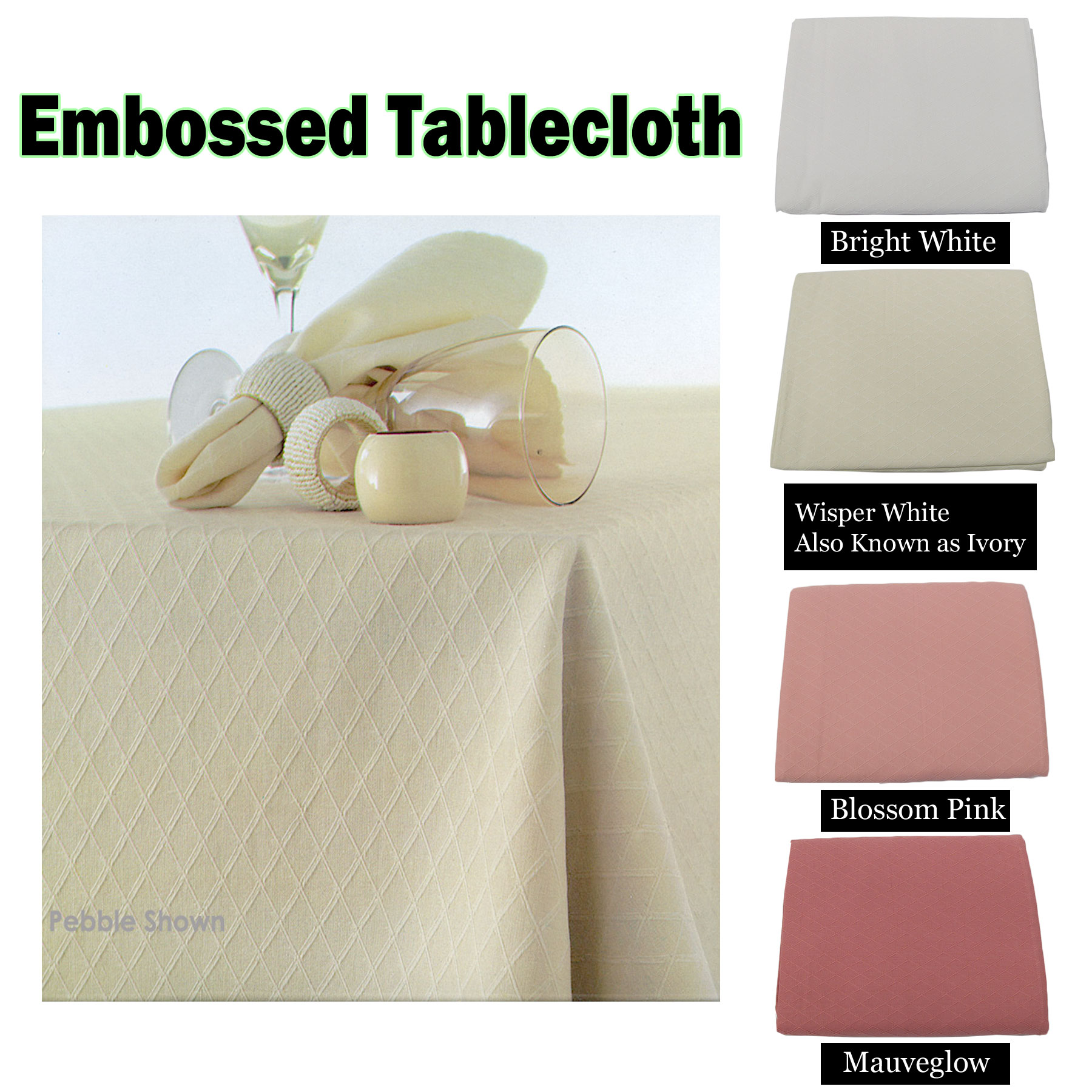EMBOSSED Tablecloth Cotton Table Cloth - WHITE WHISPER BLOSSOM MAUVE