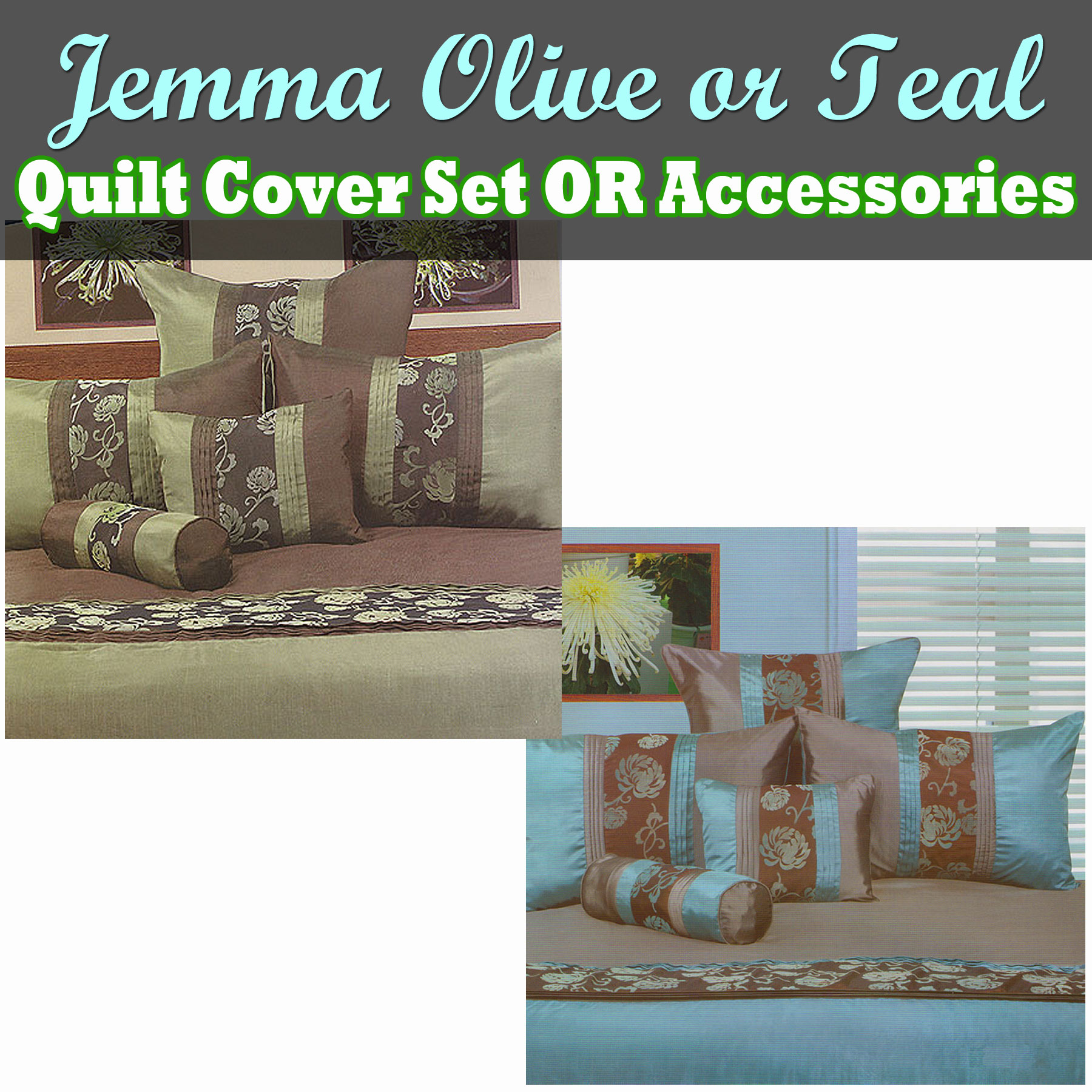 Jemma Olive or Teal Quilt Cover Set or Accessories by Phase 2