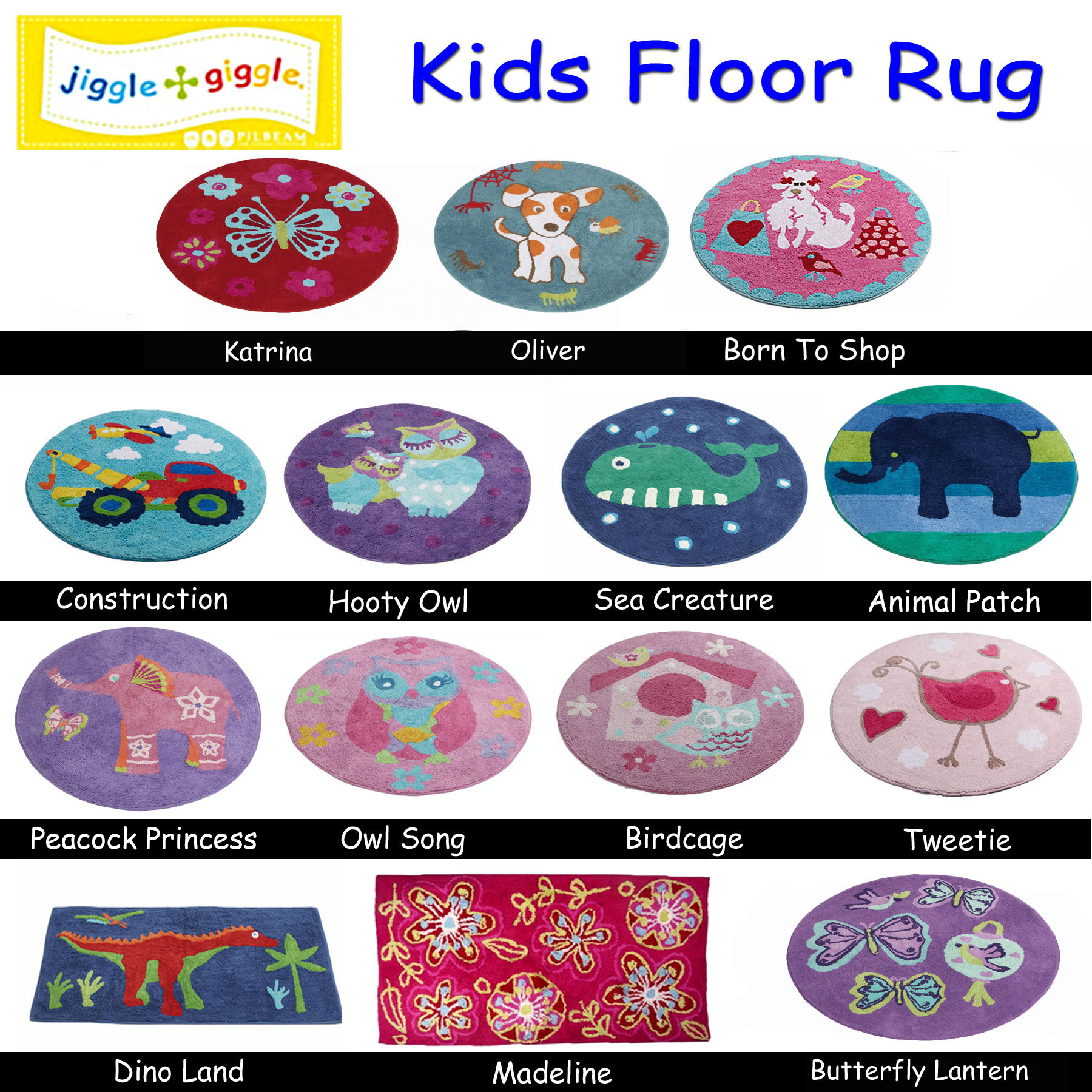 Kids Children Girls Boys 100% Cotton Floor Bedroom Rug Mat by Jiggle & Giggle