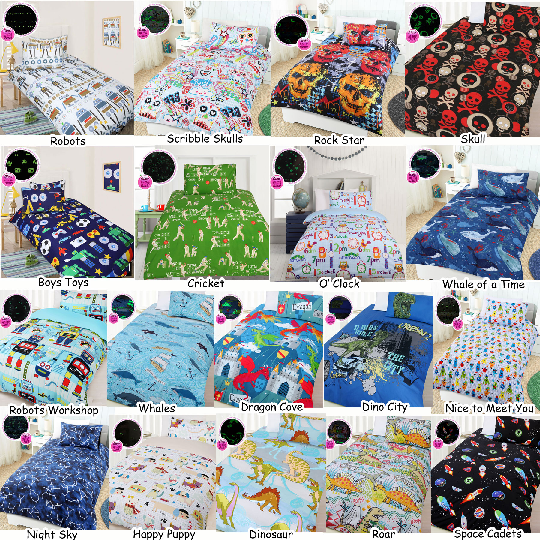 Glow In The Dark Boys Kids Quilt Cover Set By Happy Kids Single