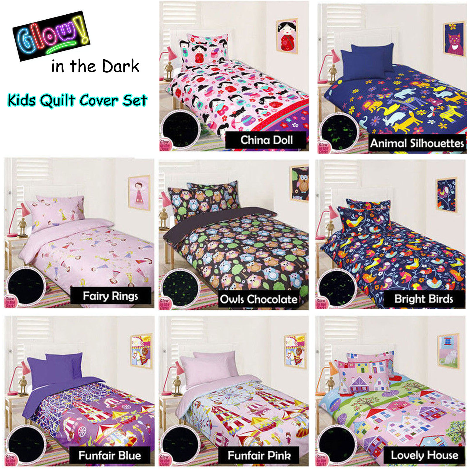 GLOW IN THE DARK BOYS GIRLS Quilt Cover Set SINGLE DOUBLE QUEEN eBay