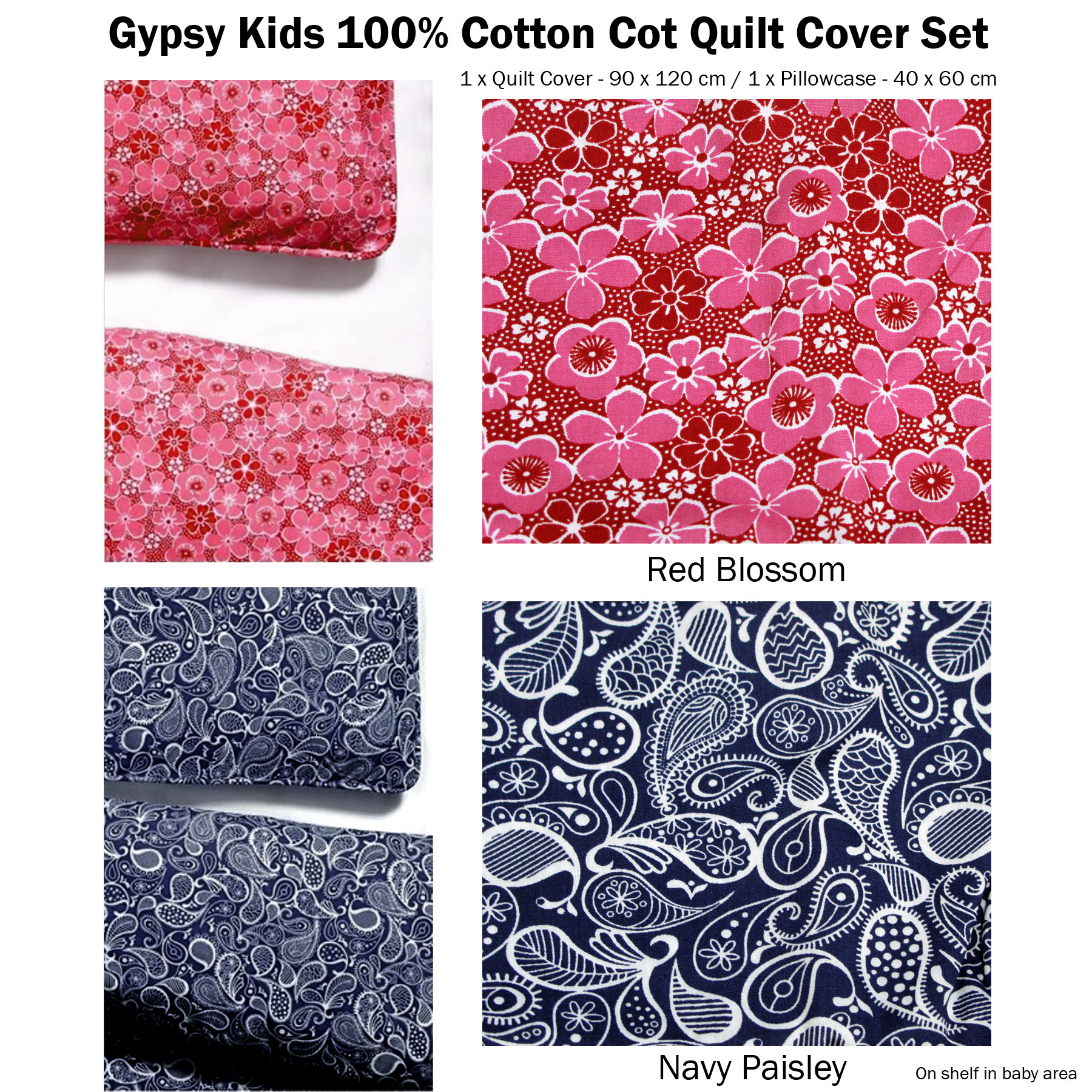 Gypsy Kids Quality 100% Cotton Baby Cot Quilt Cover with Pillowcase