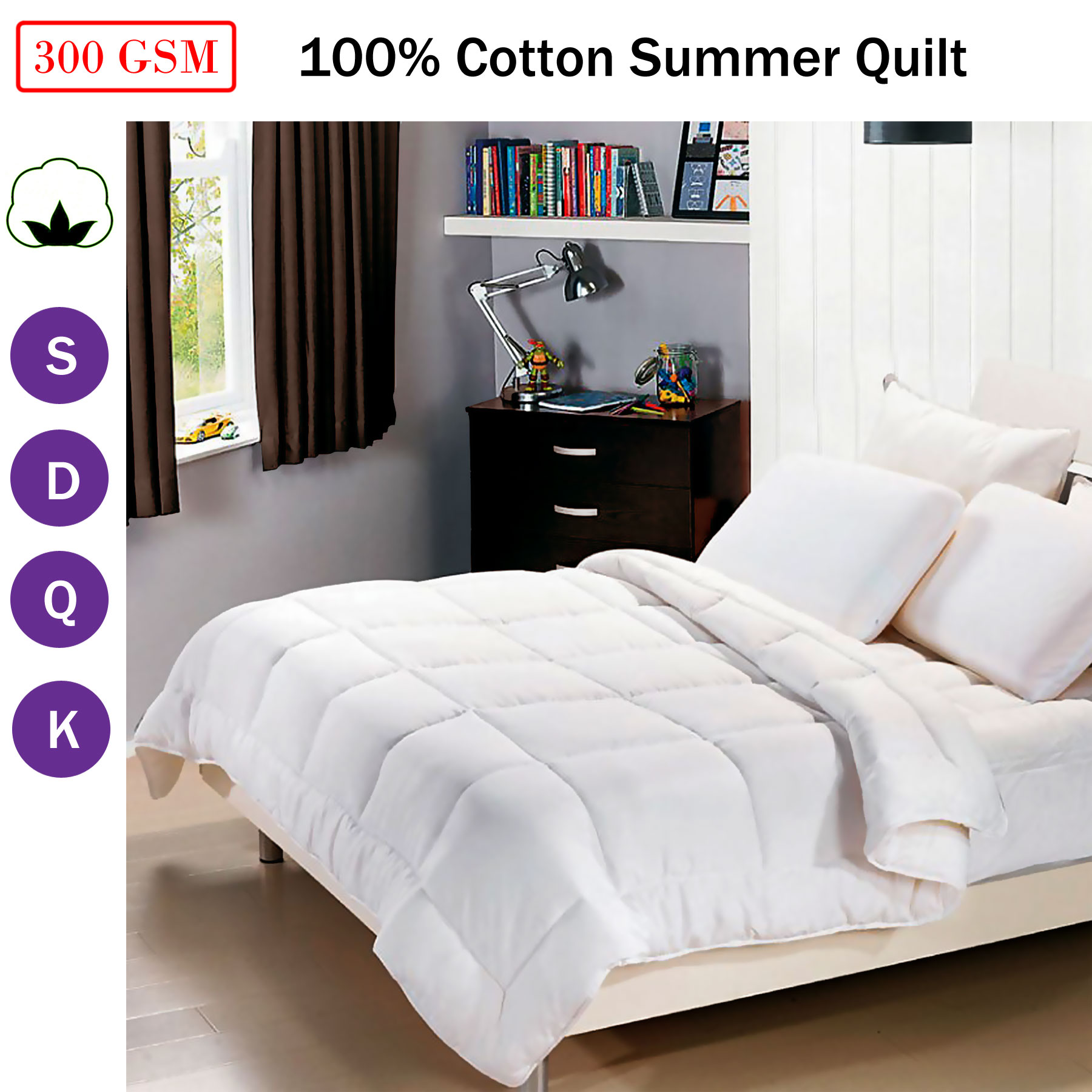 100 Cotton 300gsm Summer Weight Doona Quilt Duvet Machine