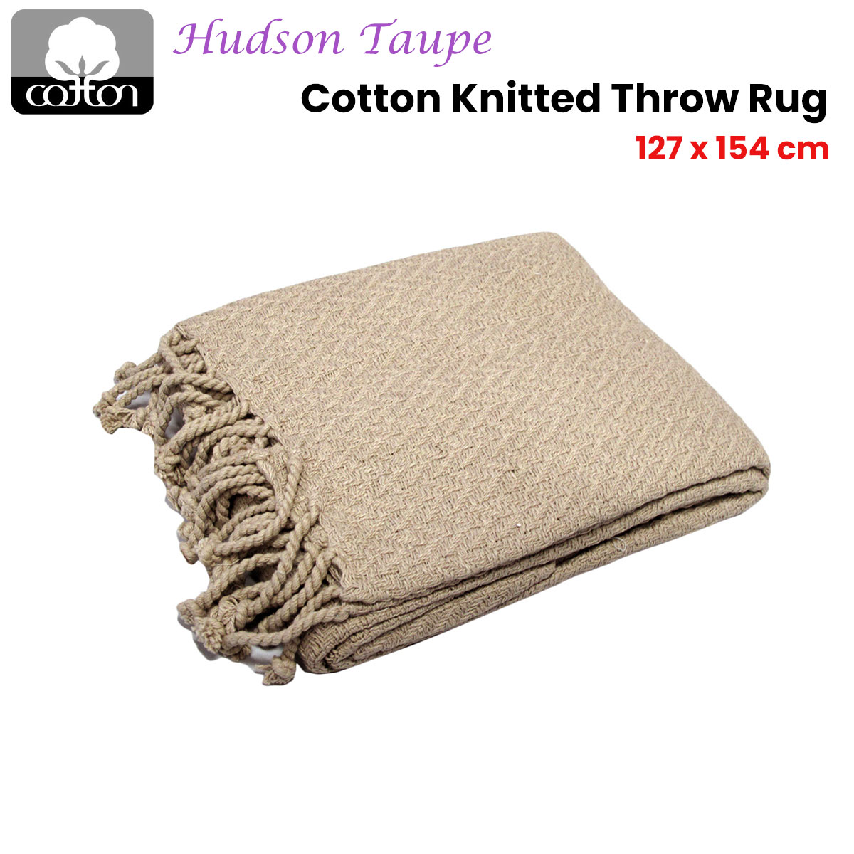 Hudson Taupe Cotton Knitted Throw Rug 127 x 154 cm
