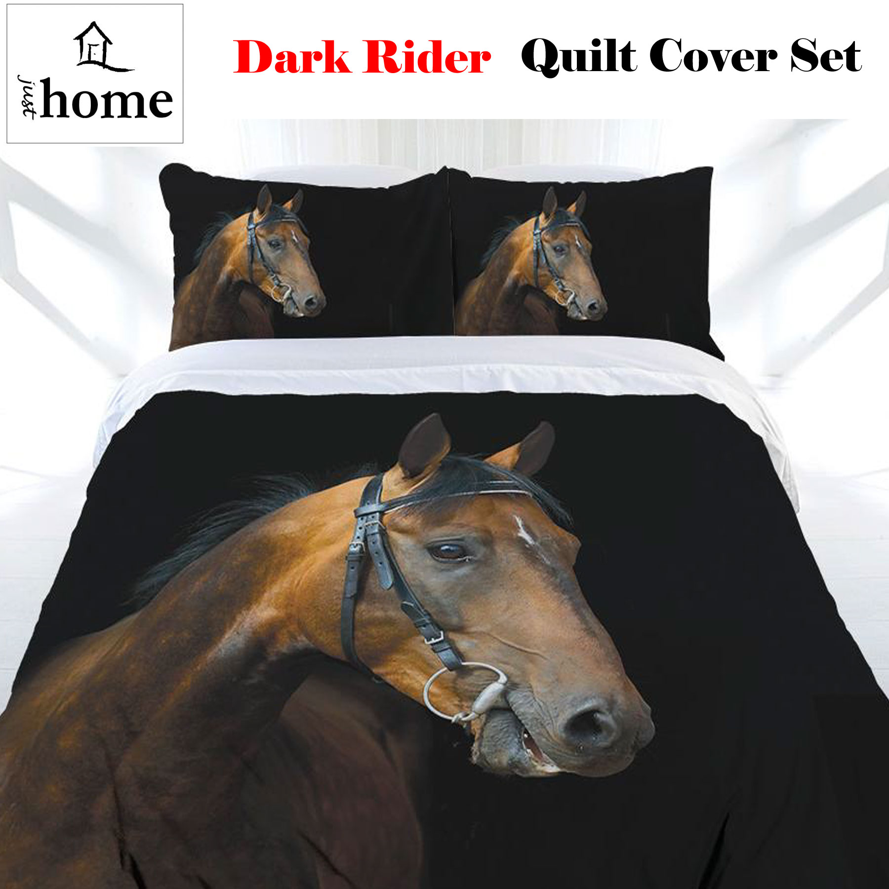 Dark Rider Brown Horse Quilt Doona Duvet Cover Set Single Double