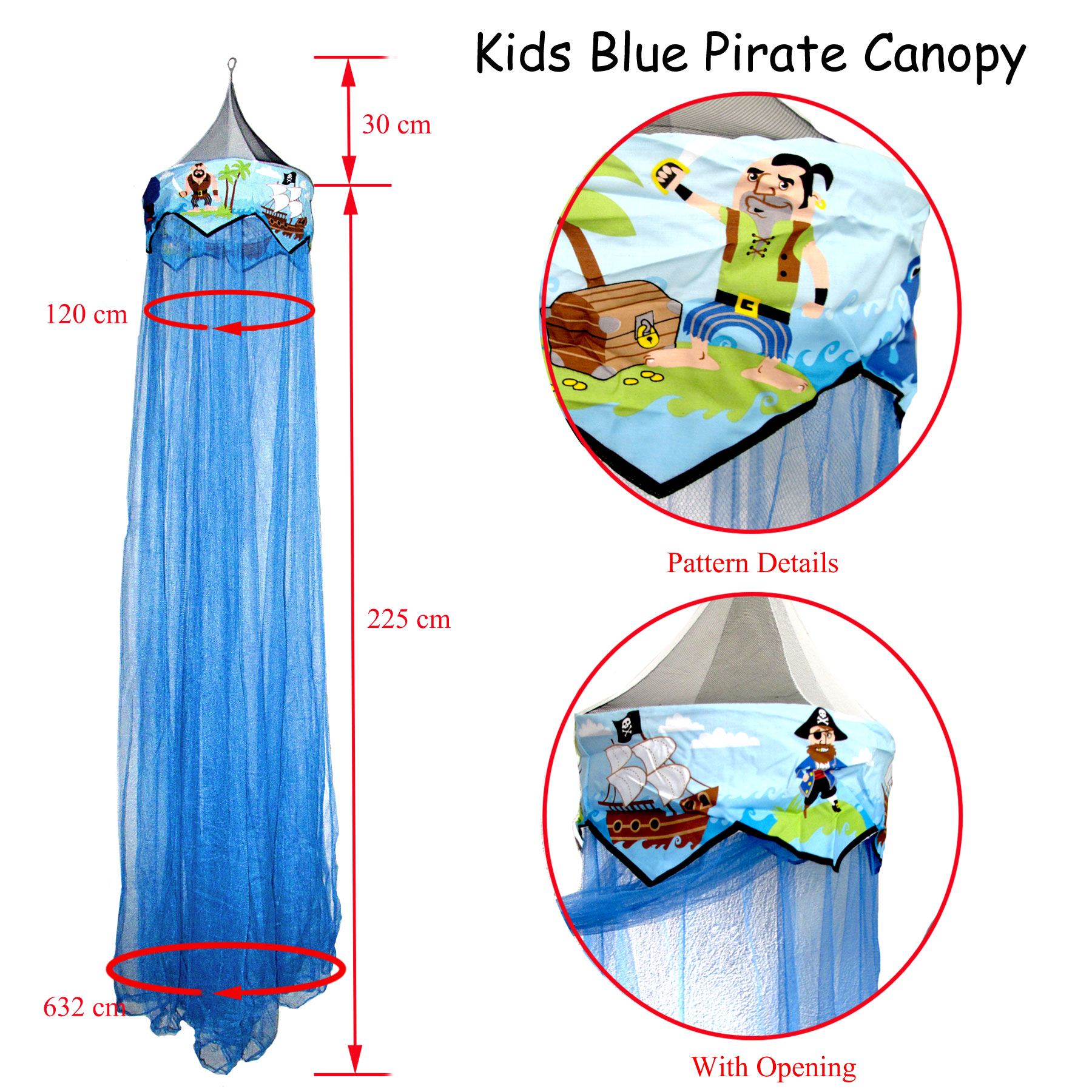 Kids Boy Baby Nursery Blue Pirate Bed Canopy Mosquito Netting Fits Cot or Single