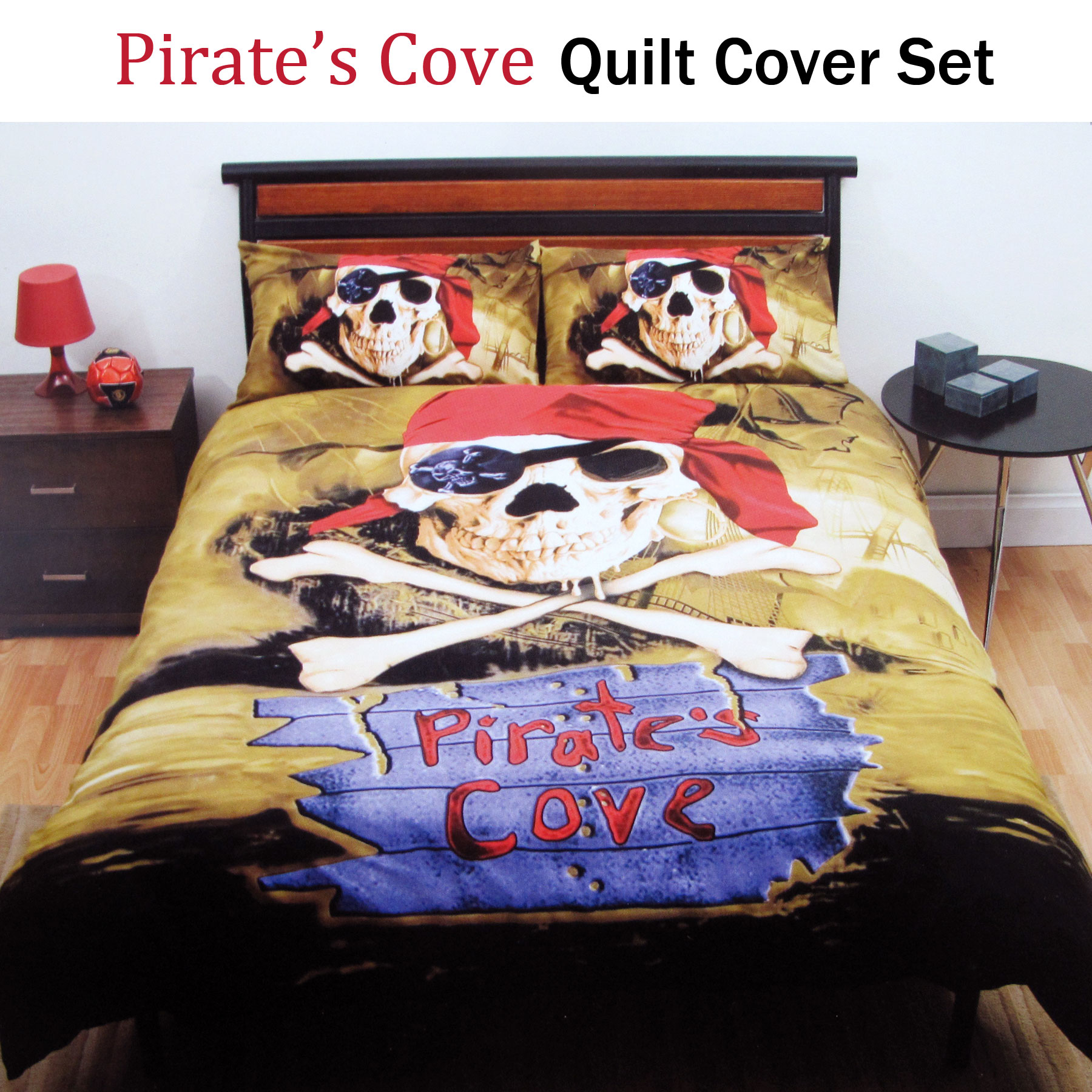 3 Pce Pirate S Cove Skull Quilt Cover Set By Just Home Double