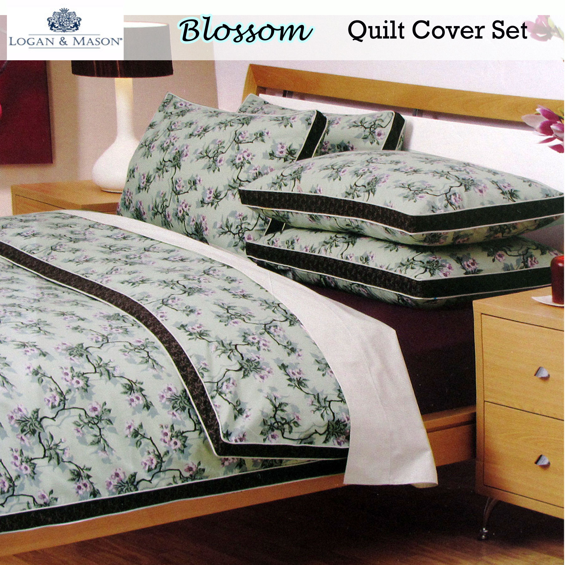 By 3 Duvet Set Doona Quilt Green Mason Blossom Cover Sage Pce