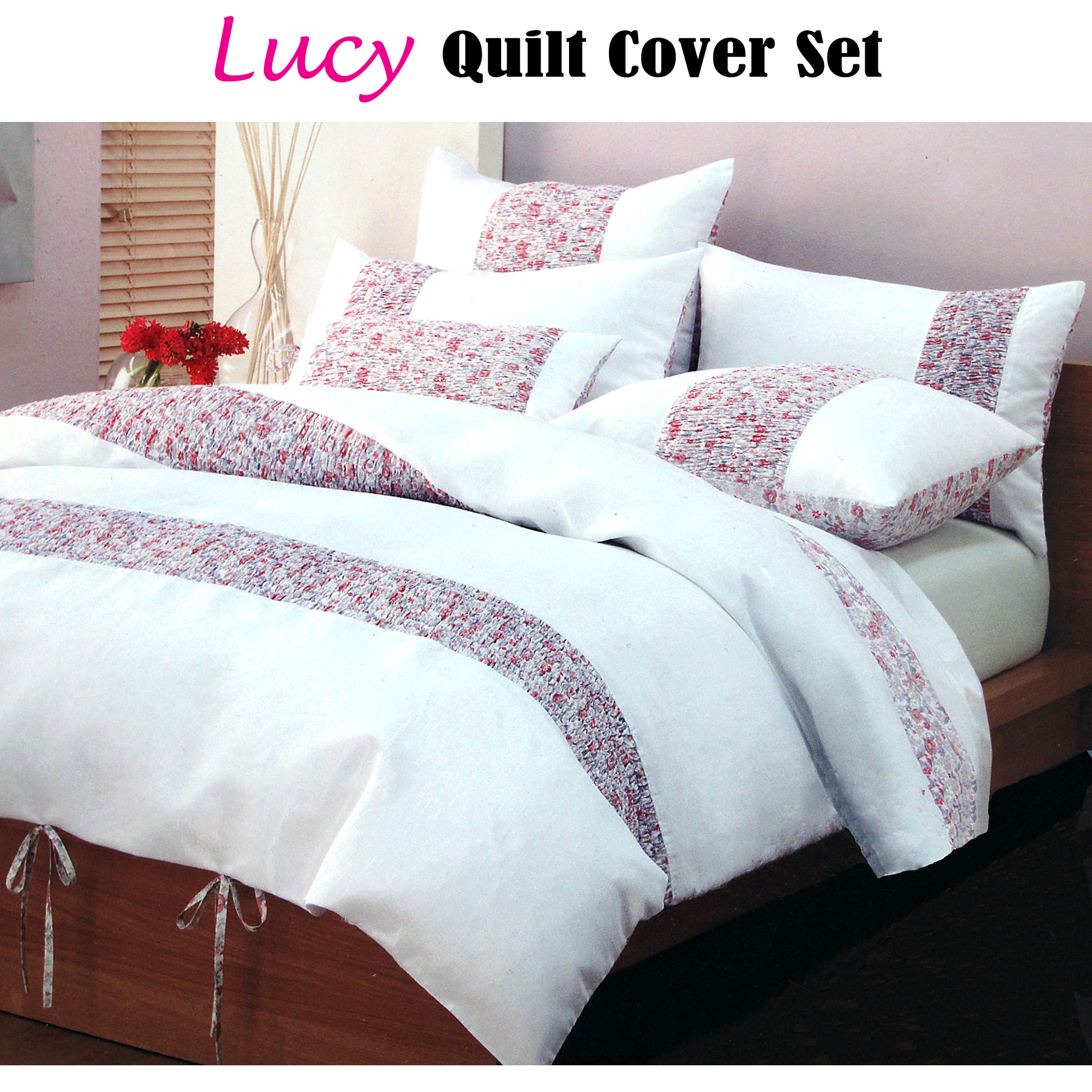 3 Pce Lucy Shirred Sewn White Lilac Purple Quilt Cover Set Queen