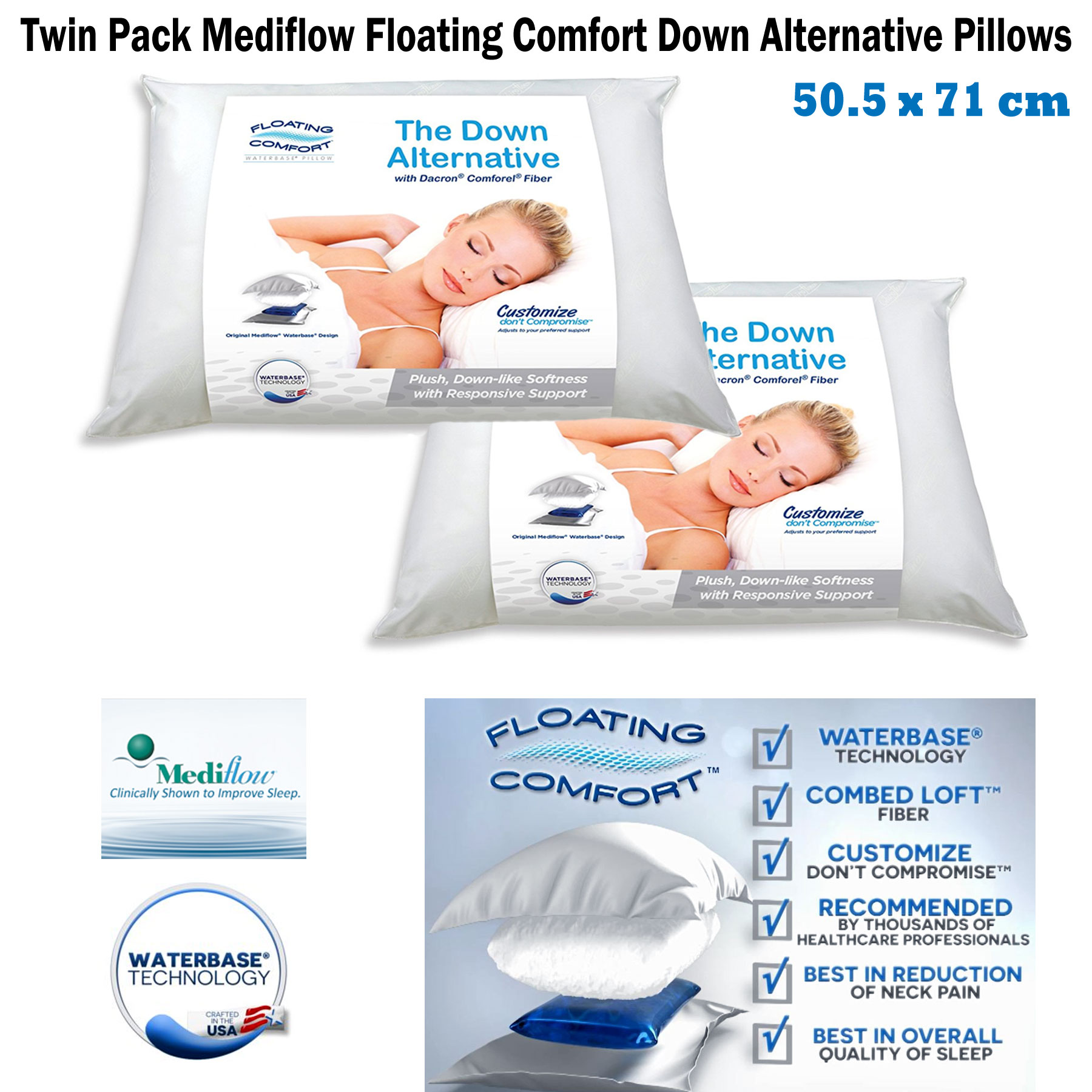 2 X Adjustable Mediflow Floating Comfort Down Alternative