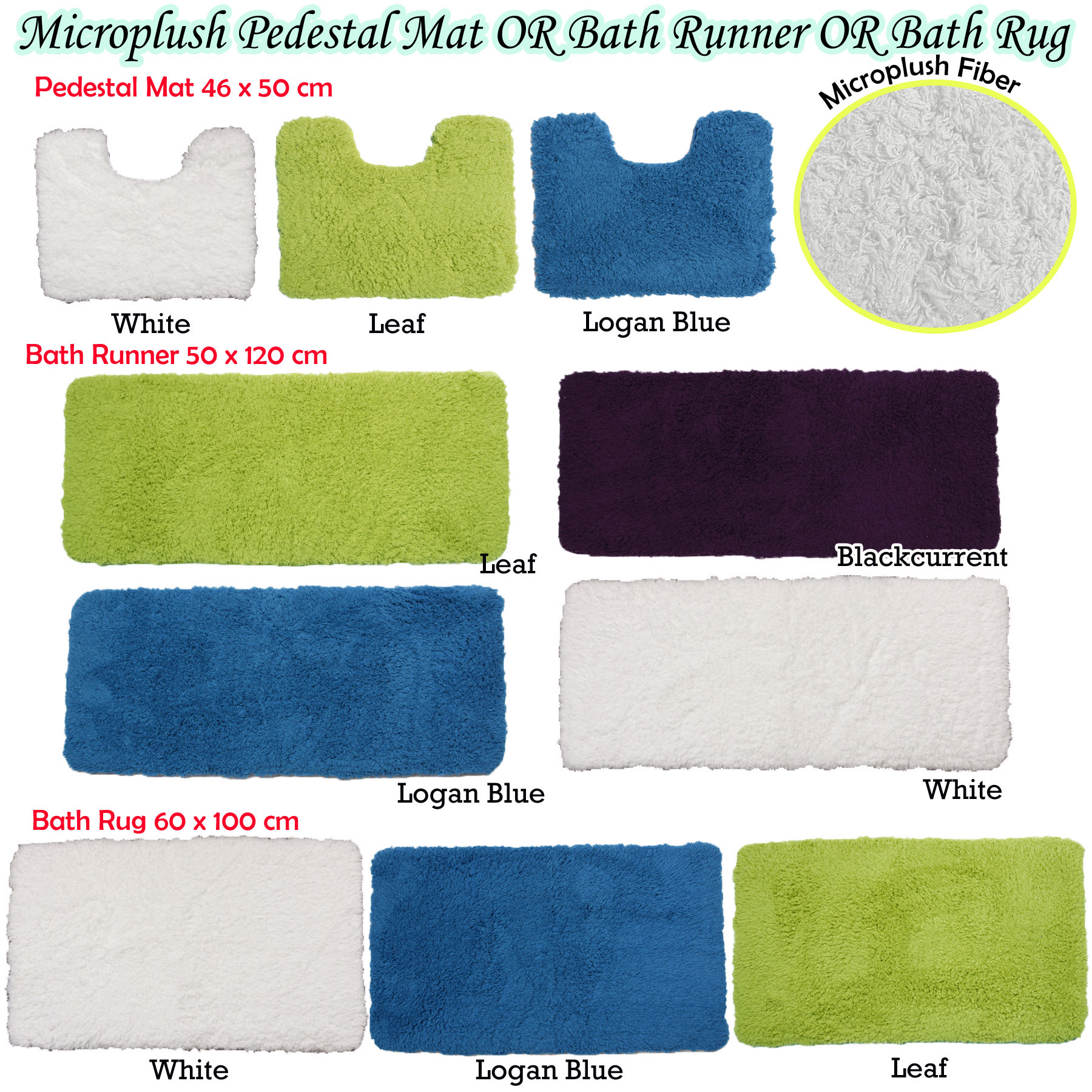 MicroPlush Soft Feel Rubber Backed Non Slip Bath Runner OR Rug OR Pedestal Mat