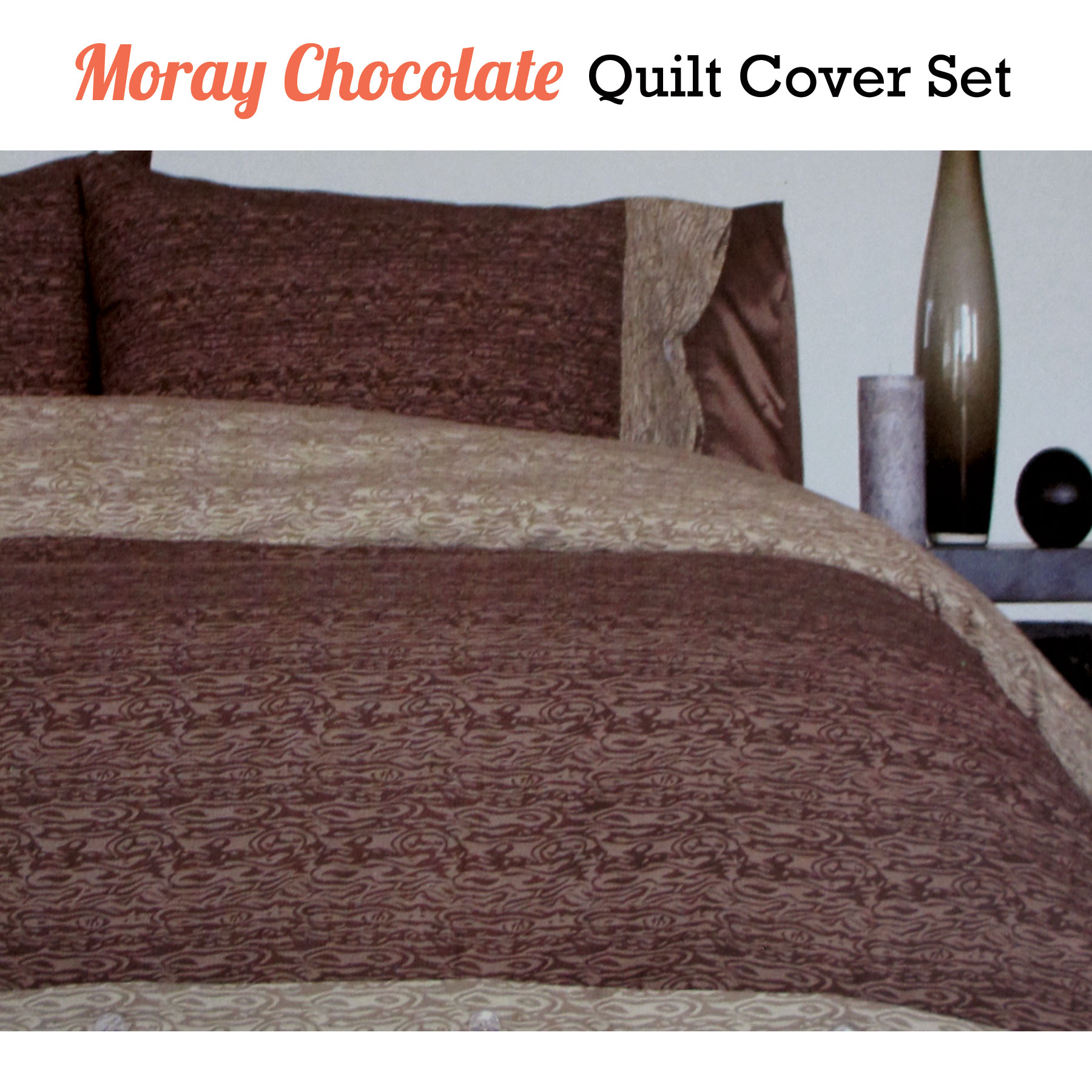 3 Pce Moray Chocolate Brown Doona Duvet Quilt Cover Set Double