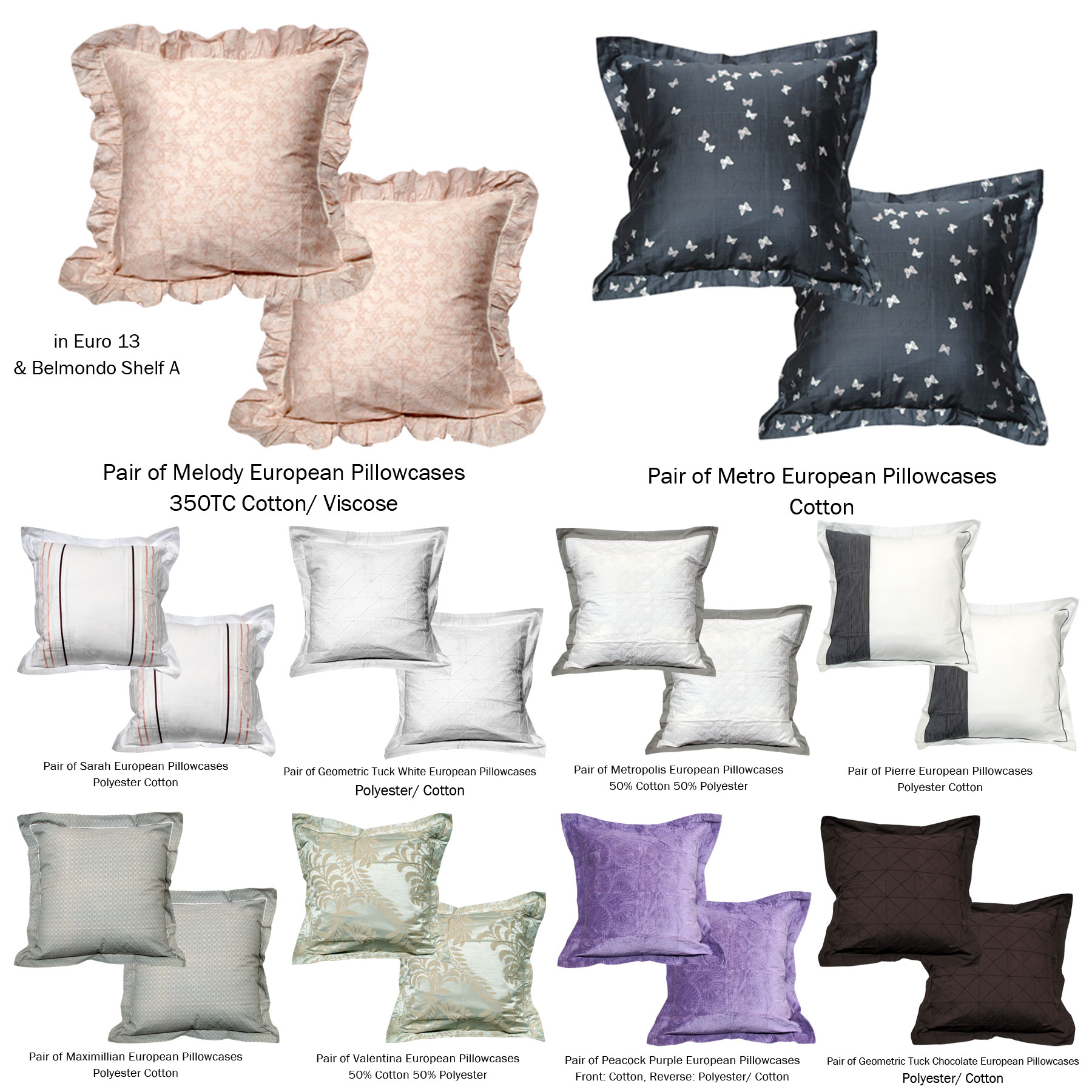 Pair of Tailored European Pillowcases 65 x 65 cm