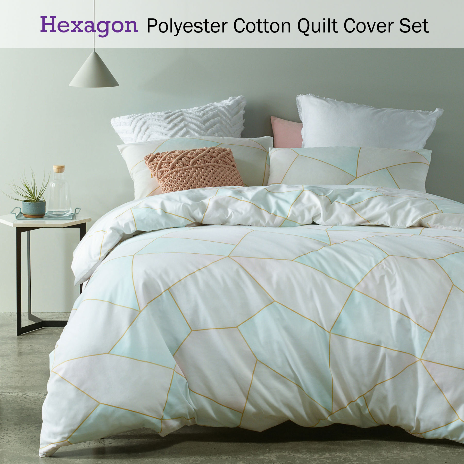Hexagon Pink Geometric Quilt Doona Duvet Cover Set Single Double