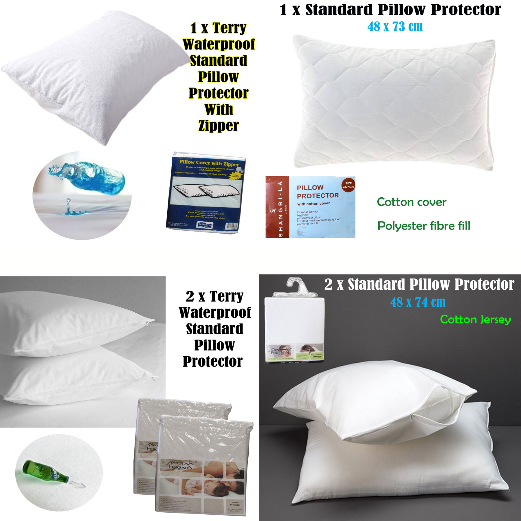 Choice Terry Waterproof OR Cotton Jersey OR QUILTED - STANDARD Pillow ...