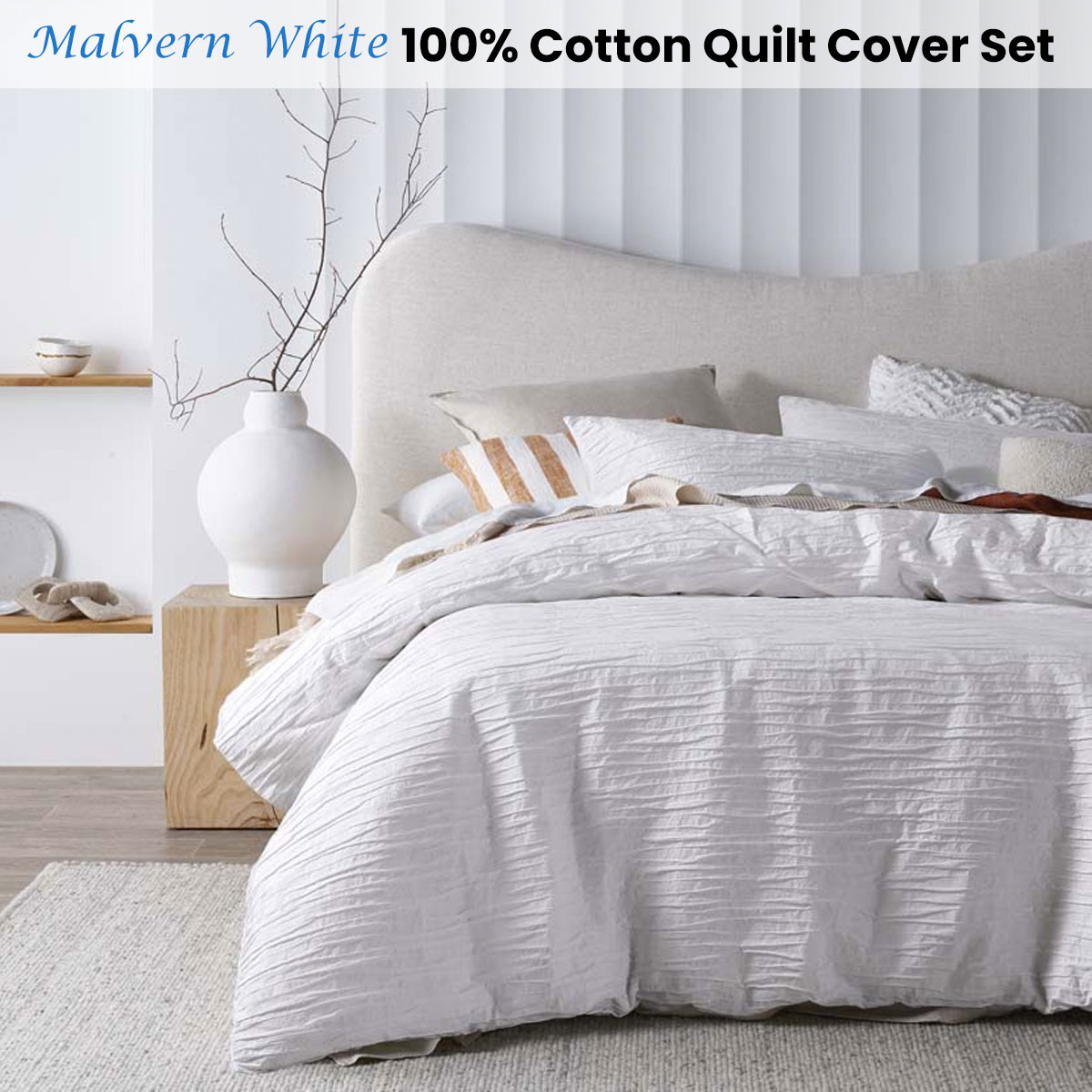 Malvern White Cotton Quilt Cover Set or European Pillowcases by Vintage Design Homewares